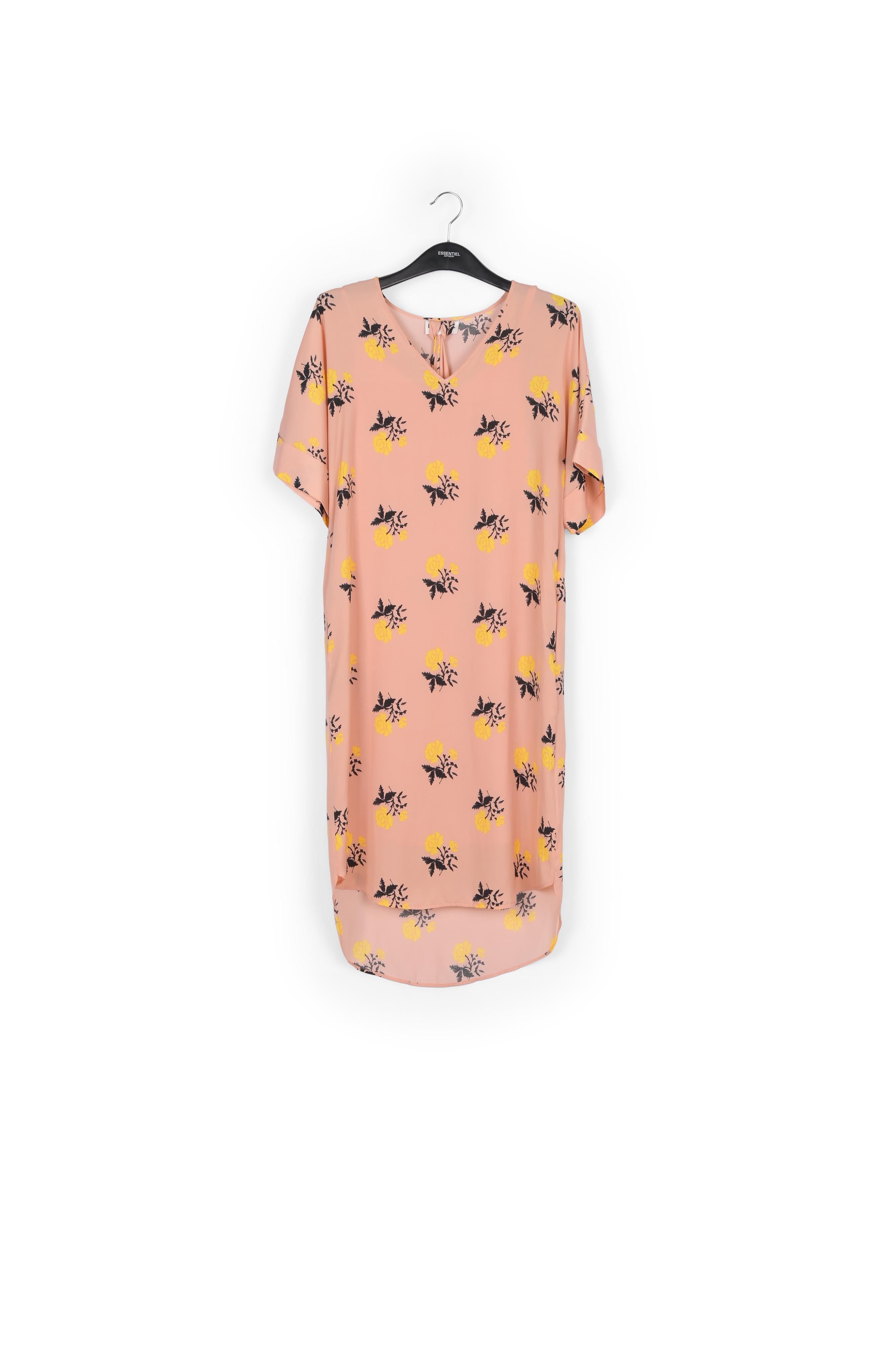 Peach floral print dress with curved hem RE—SSENTIEL | Essentiel second hand