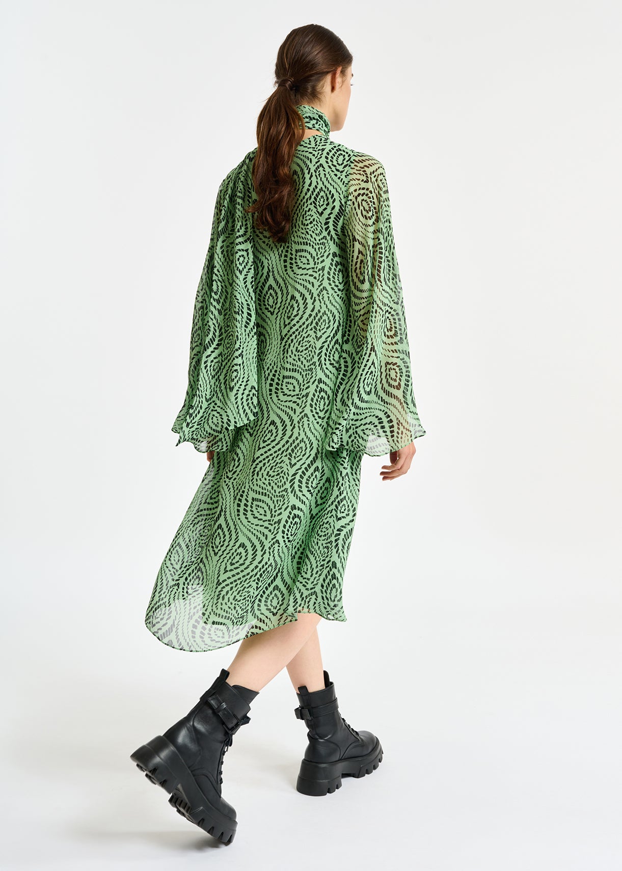 Mint green midi-length dress with geometric print RE—SSENTIEL | Essentiel second hand