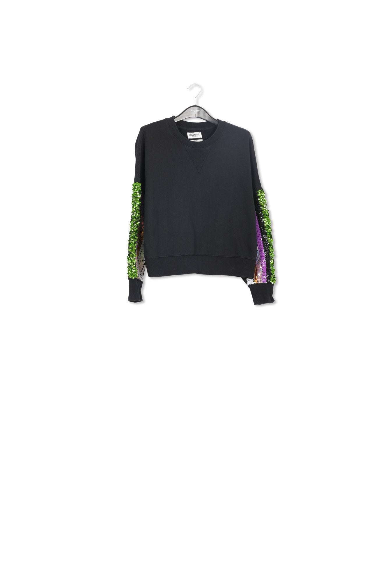 Black organic cotton sweatshirt with multicolor sequin embroideries RE—SSENTIEL | Essentiel second hand
