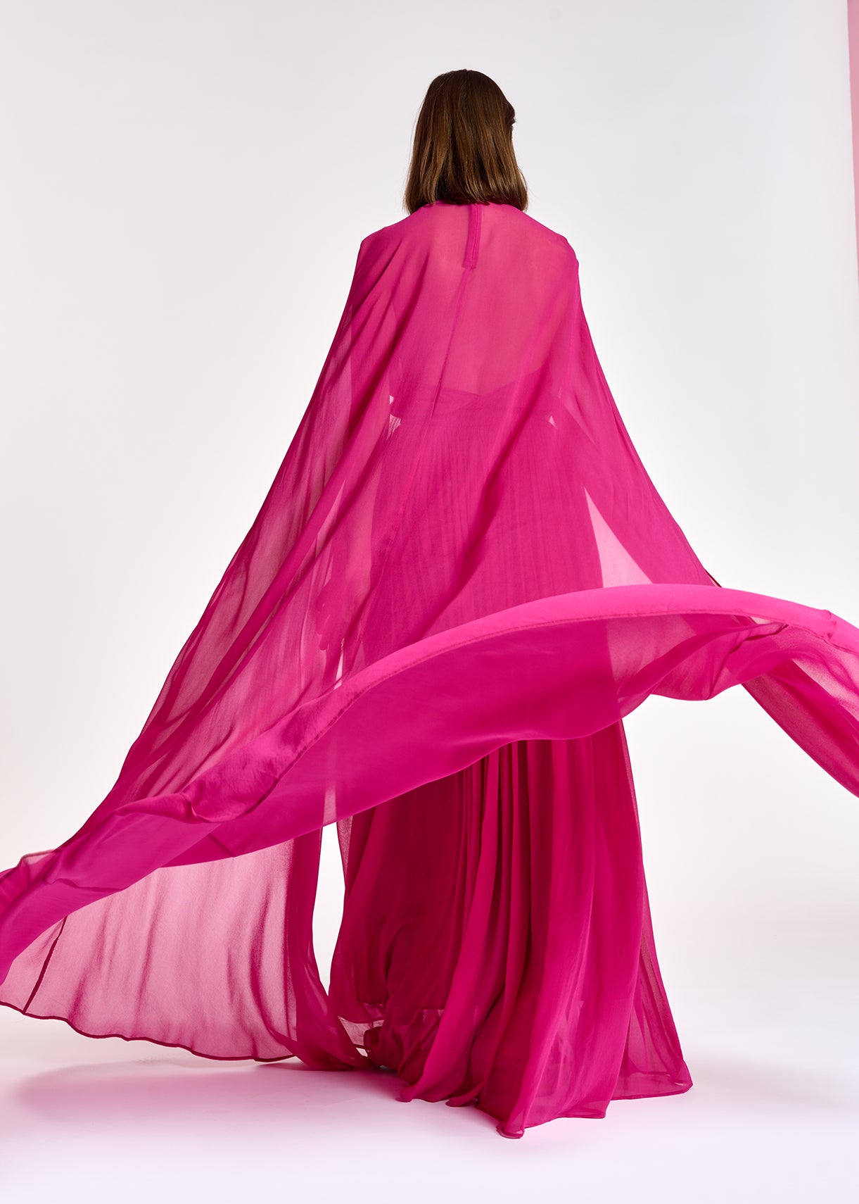 Fuchsia maxi-dress with cape-like sleeves RE—SSENTIEL | Essentiel second hand