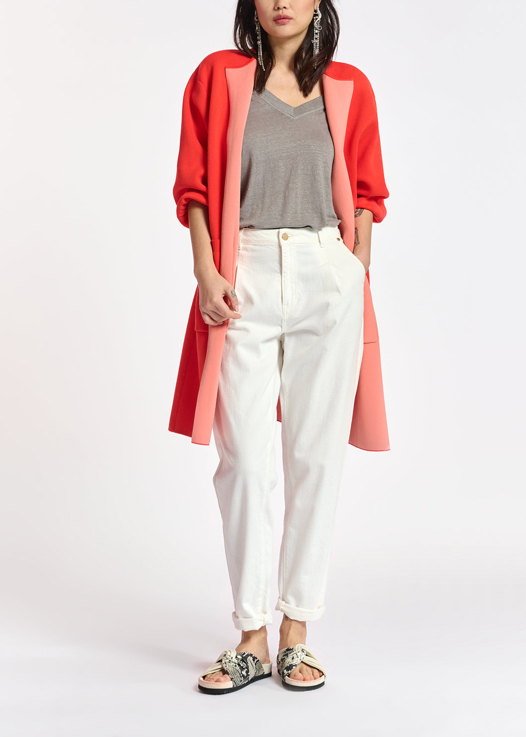 Grey linen v-neck t-shirt RE—SSENTIEL | Essentiel second hand