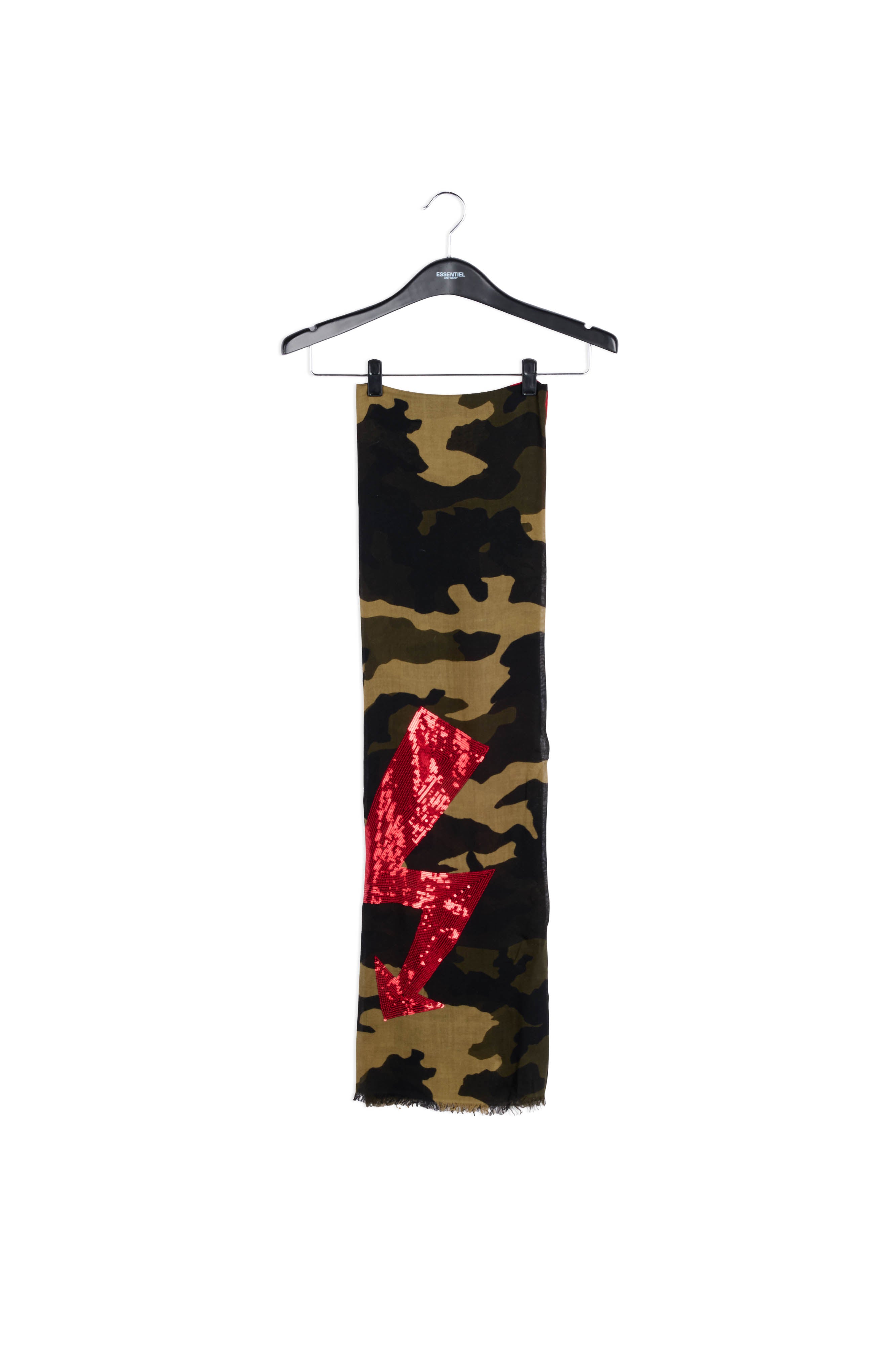 Red embroidered camouflage print scarf RE—SSENTIEL | Essentiel second hand