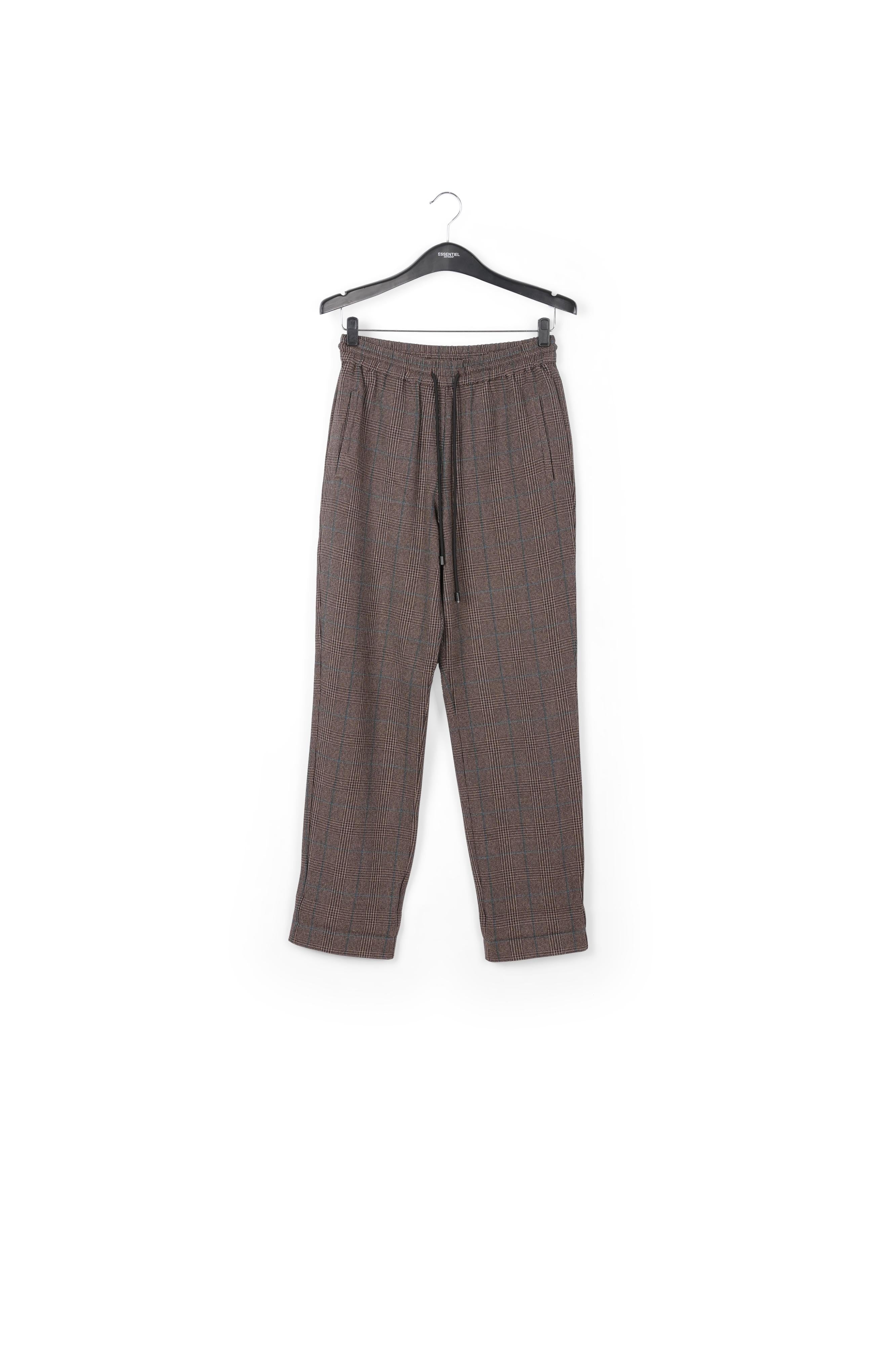 Brown pants with black and blue check motif RE—SSENTIEL | Essentiel second hand
