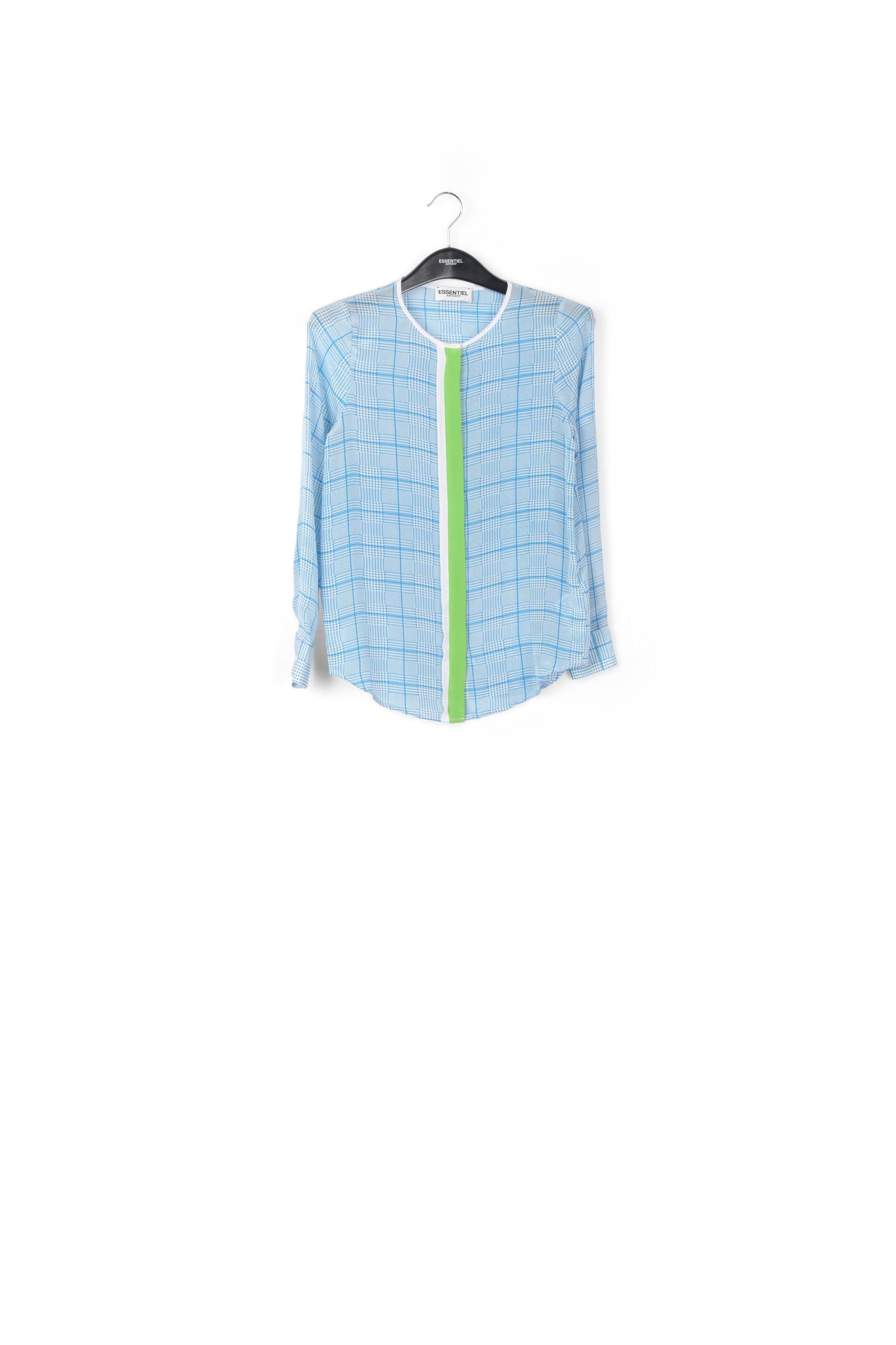 Large check blue print blouse with contrasting stripe RE—SSENTIEL | Essentiel second hand