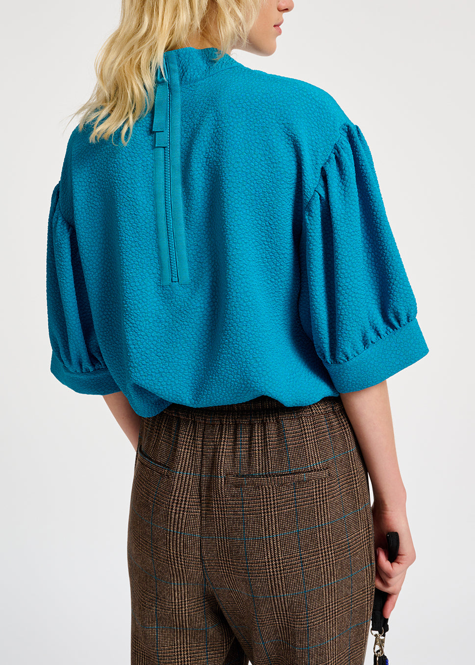 Blue top with puffed sleeves RE—SSENTIEL | Essentiel second hand