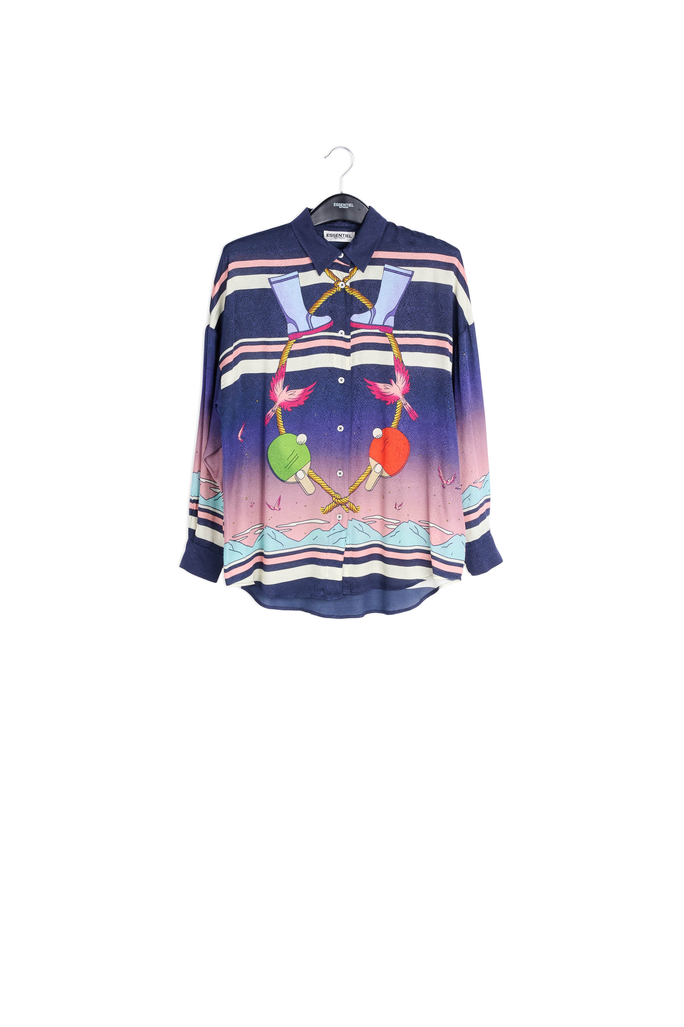 Dark blue and pink exotic print shirt RE—SSENTIEL | Essentiel second hand