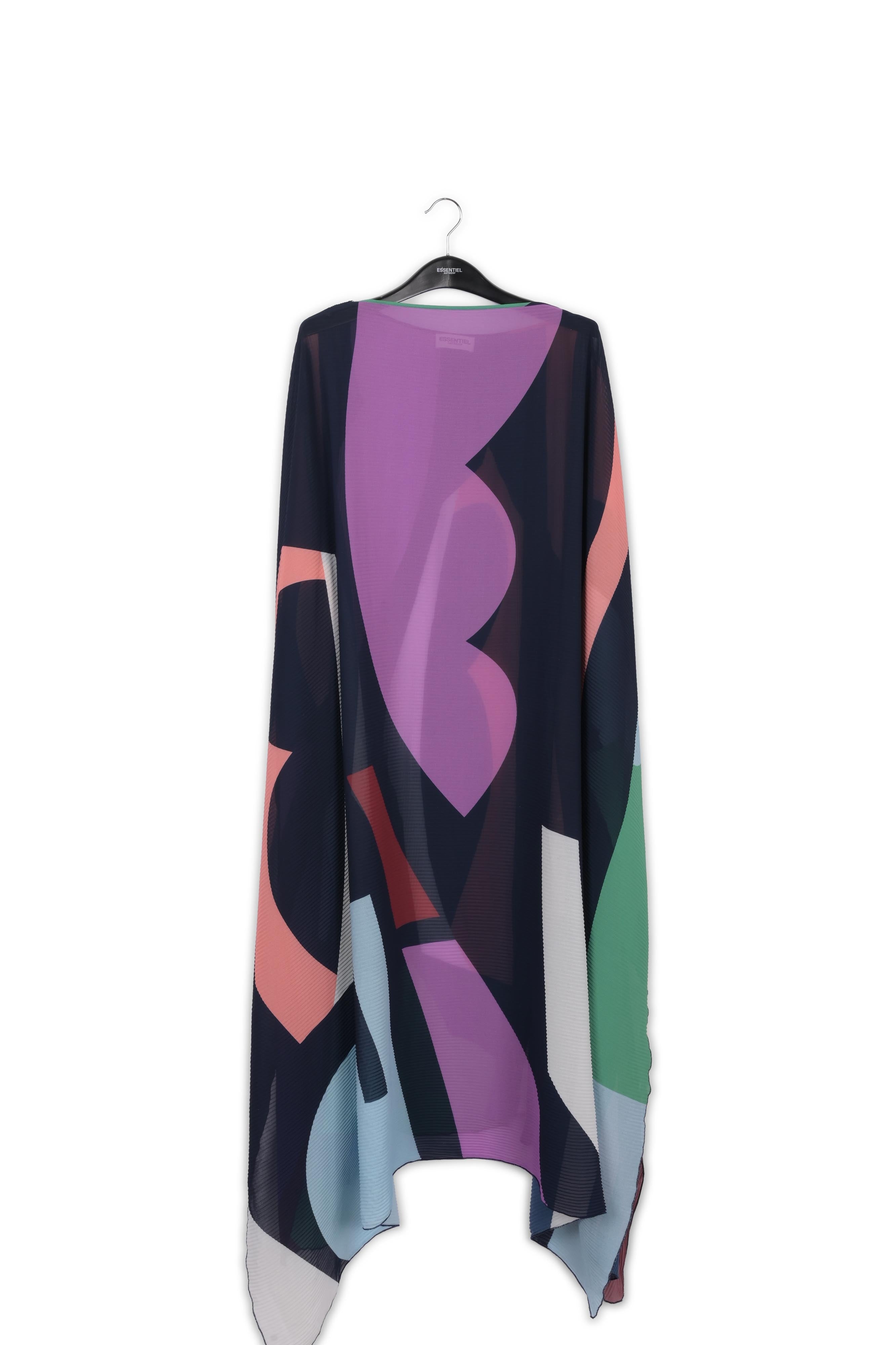Dark blue graphic print plissé maxi-length kaftan dress RE—SSENTIEL | Essentiel second hand