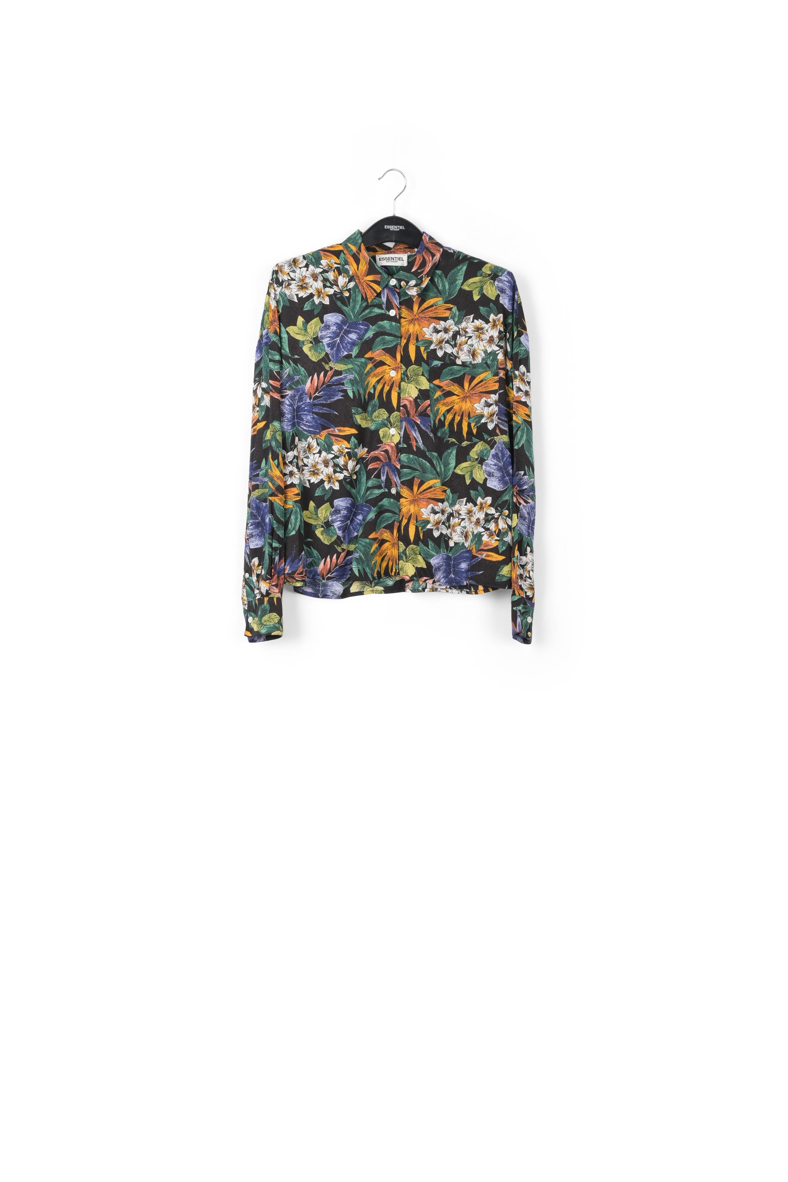 Black oversized shirt with colorful floral print RE—SSENTIEL | Essentiel second hand