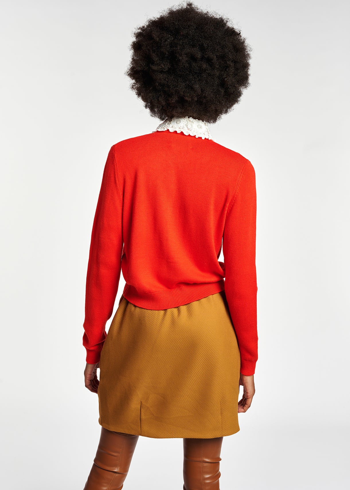 Cardigan rouge avec col en dentelle RE—SSENTIEL | Essentiel second hand