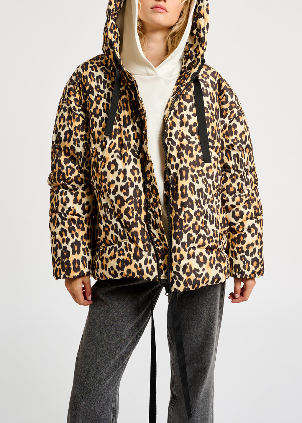 Leopard-print hooded puffer jacket RE—SSENTIEL | Essentiel second hand
