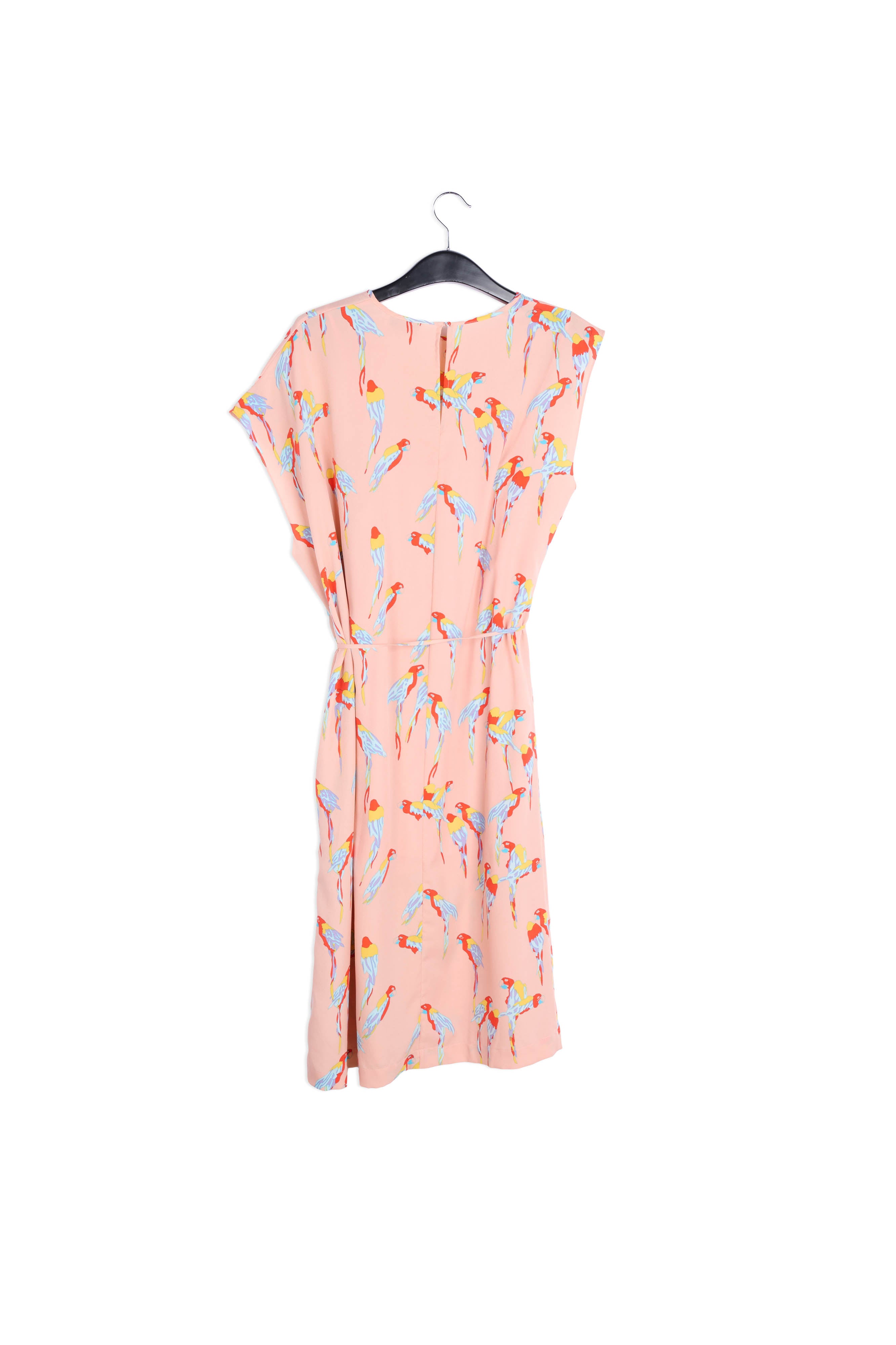 Pink asymmetric dress with parrots print RE—SSENTIEL | Essentiel second hand