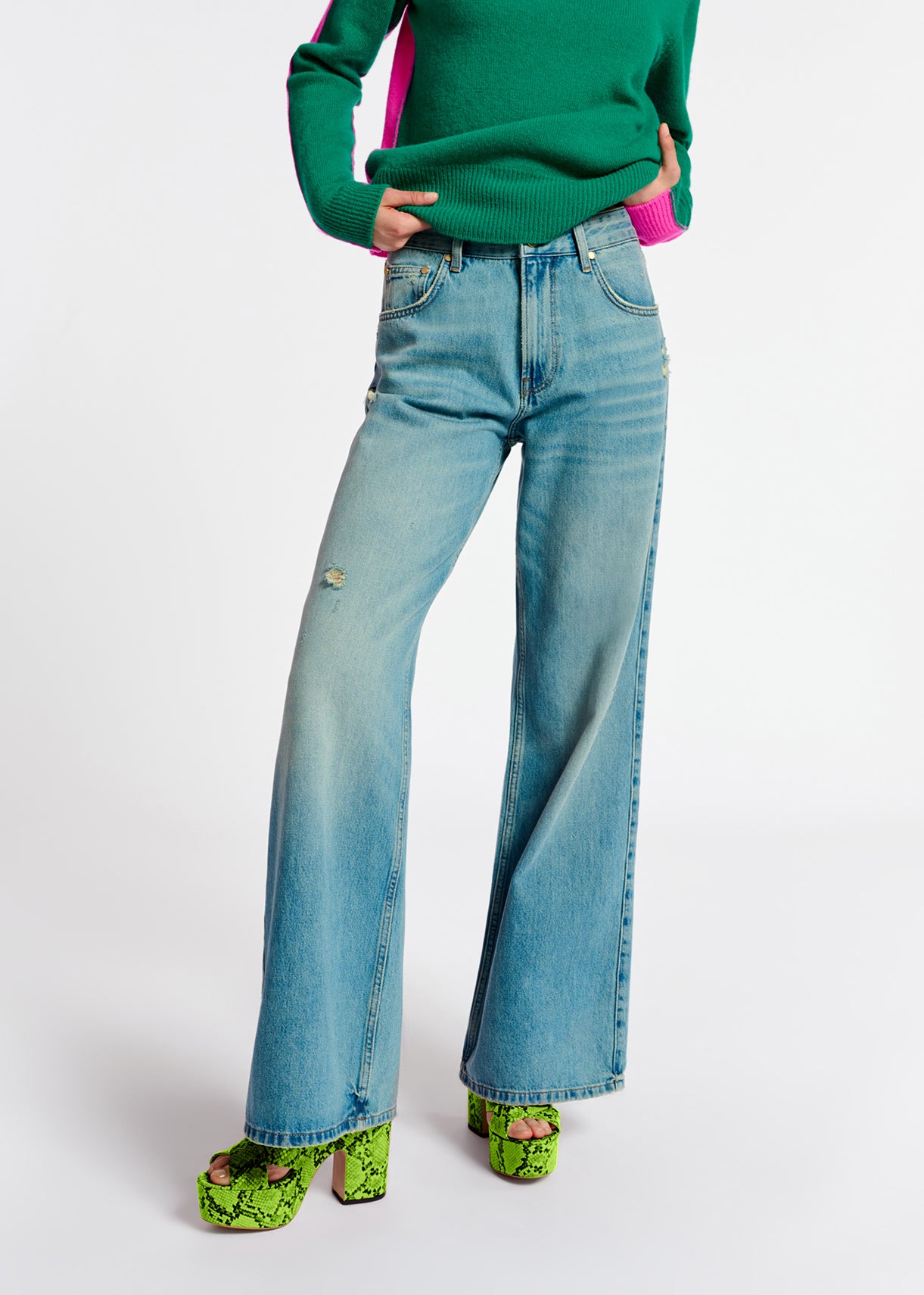 Distressed straight-leg blue jeans RE—SSENTIEL | Essentiel second hand