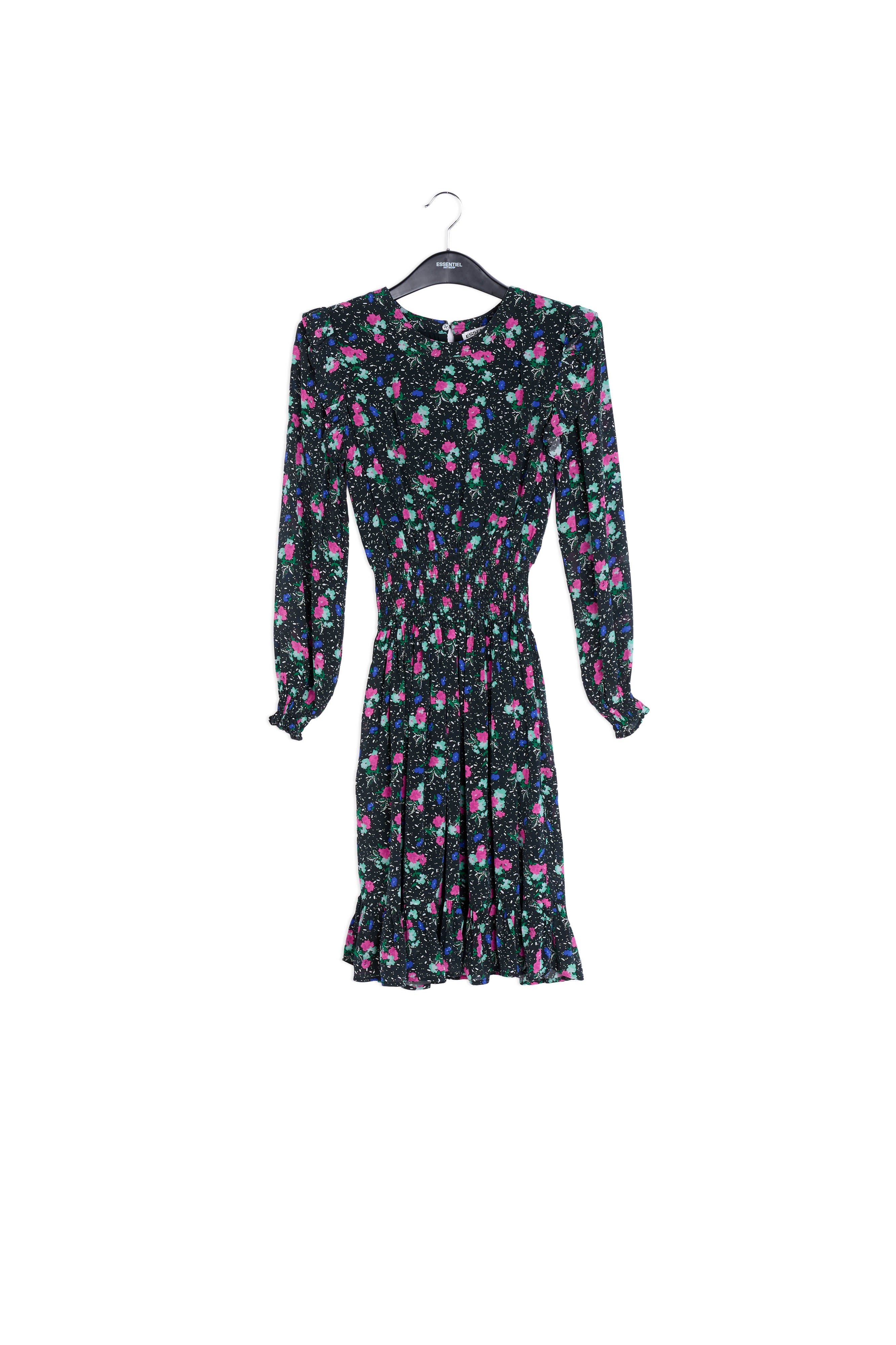 Robe midi noire à imprimé floral RE—SSENTIEL | Essentiel second hand