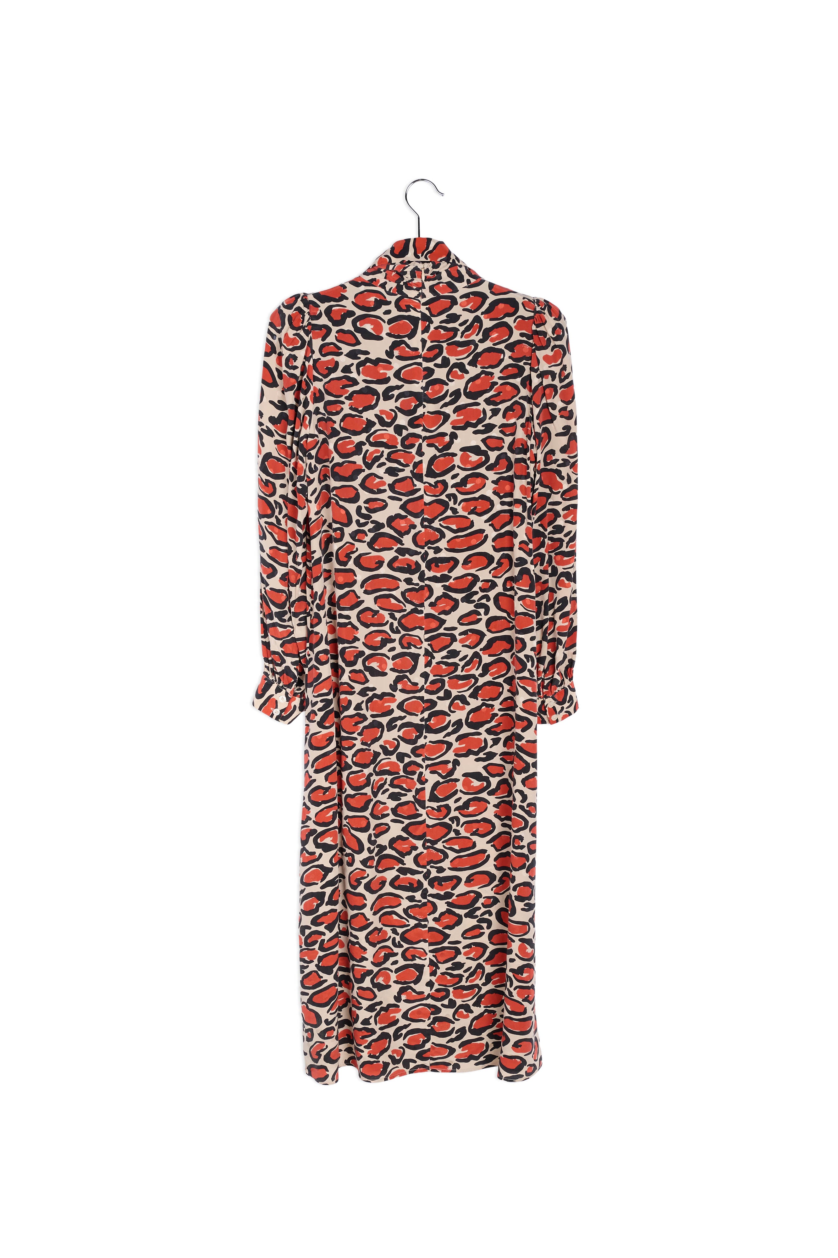 Gebroken witte zijden midi-jurk met opstaande kraag en luipaardprint RE—SSENTIEL | Essentiel second hand