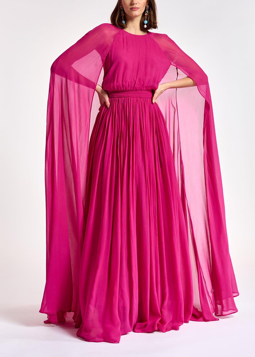 Fuchsia maxi-dress with cape-like sleeves RE—SSENTIEL | Essentiel second hand