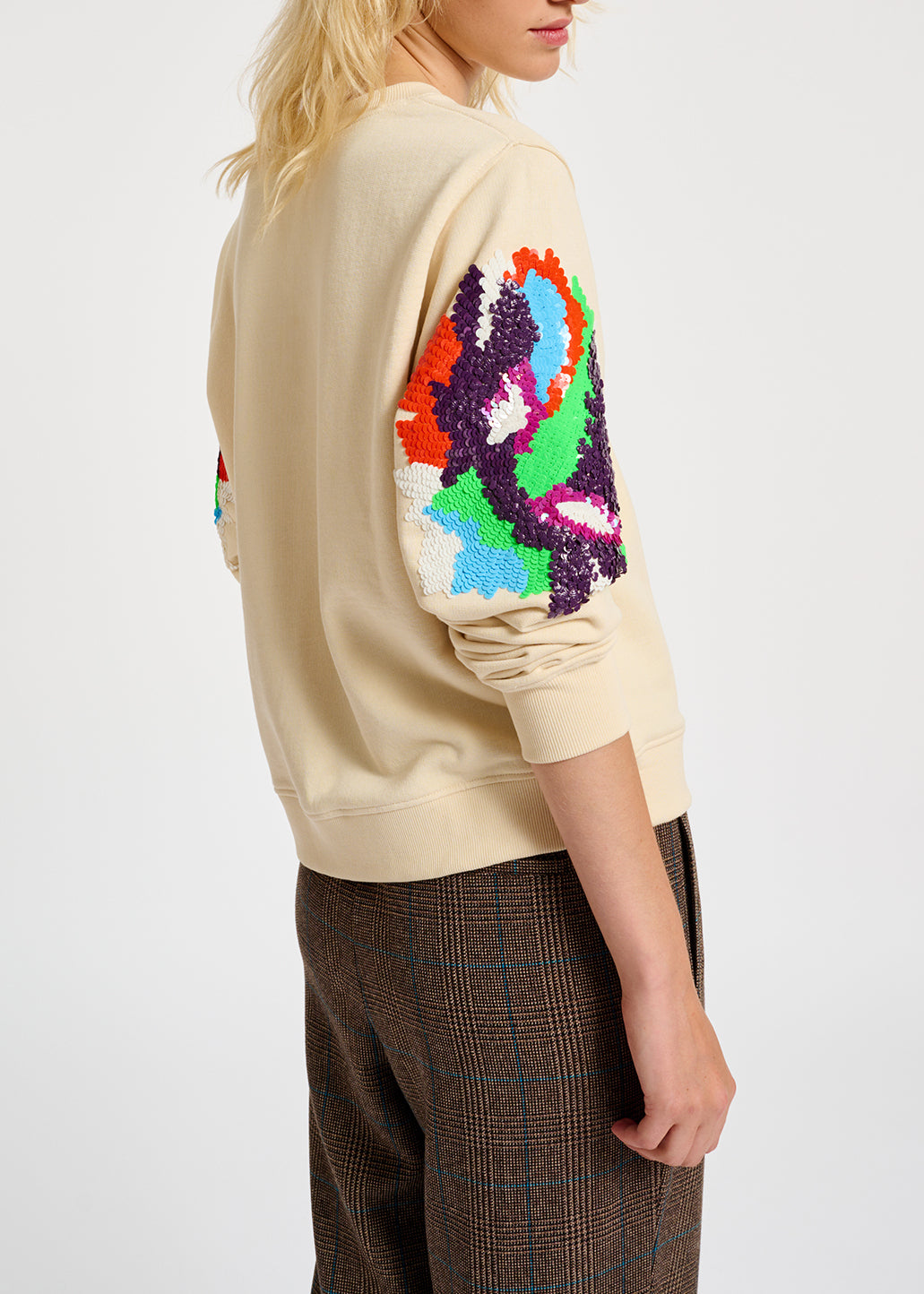 Off-white sweatshirt with multicolor sequin embroideries RE—SSENTIEL | Essentiel second hand