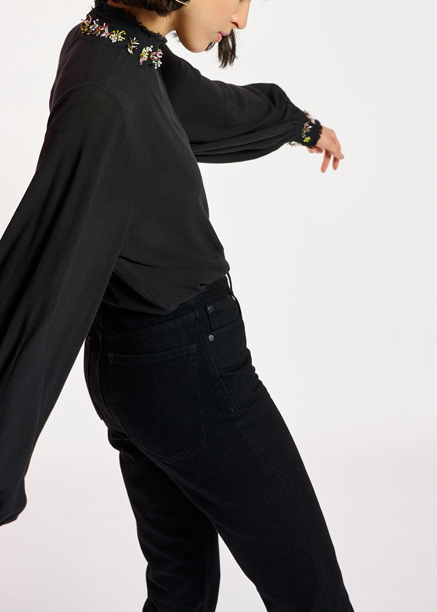 Black high neck top with bead embellishments RE—SSENTIEL | Essentiel second hand
