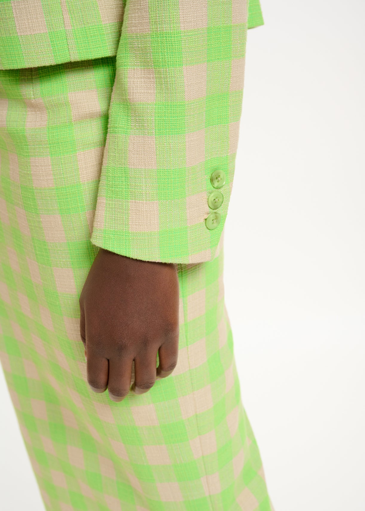 Blazer court à carreaux vert fluo RE—SSENTIEL | Essentiel second hand