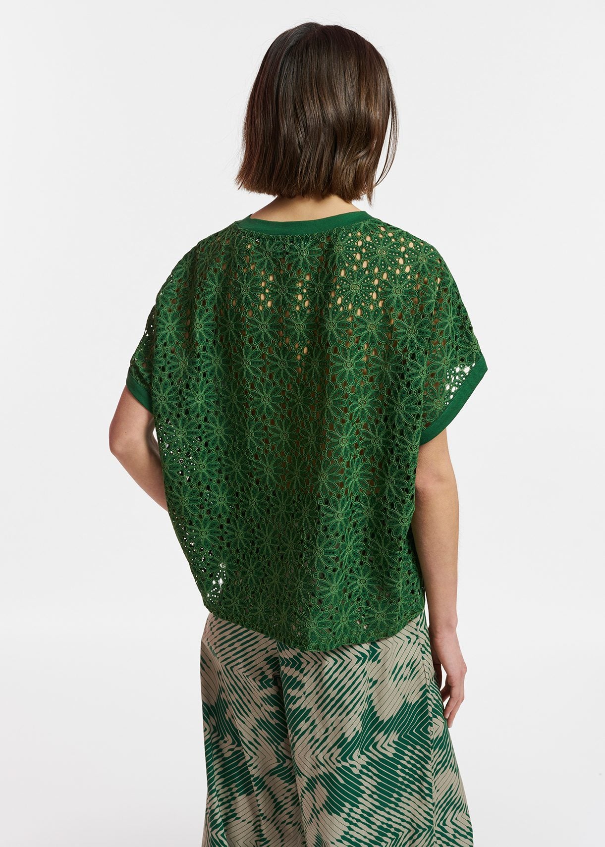 Dark green T-shirt with lace back panel RE—SSENTIEL | Essentiel second hand