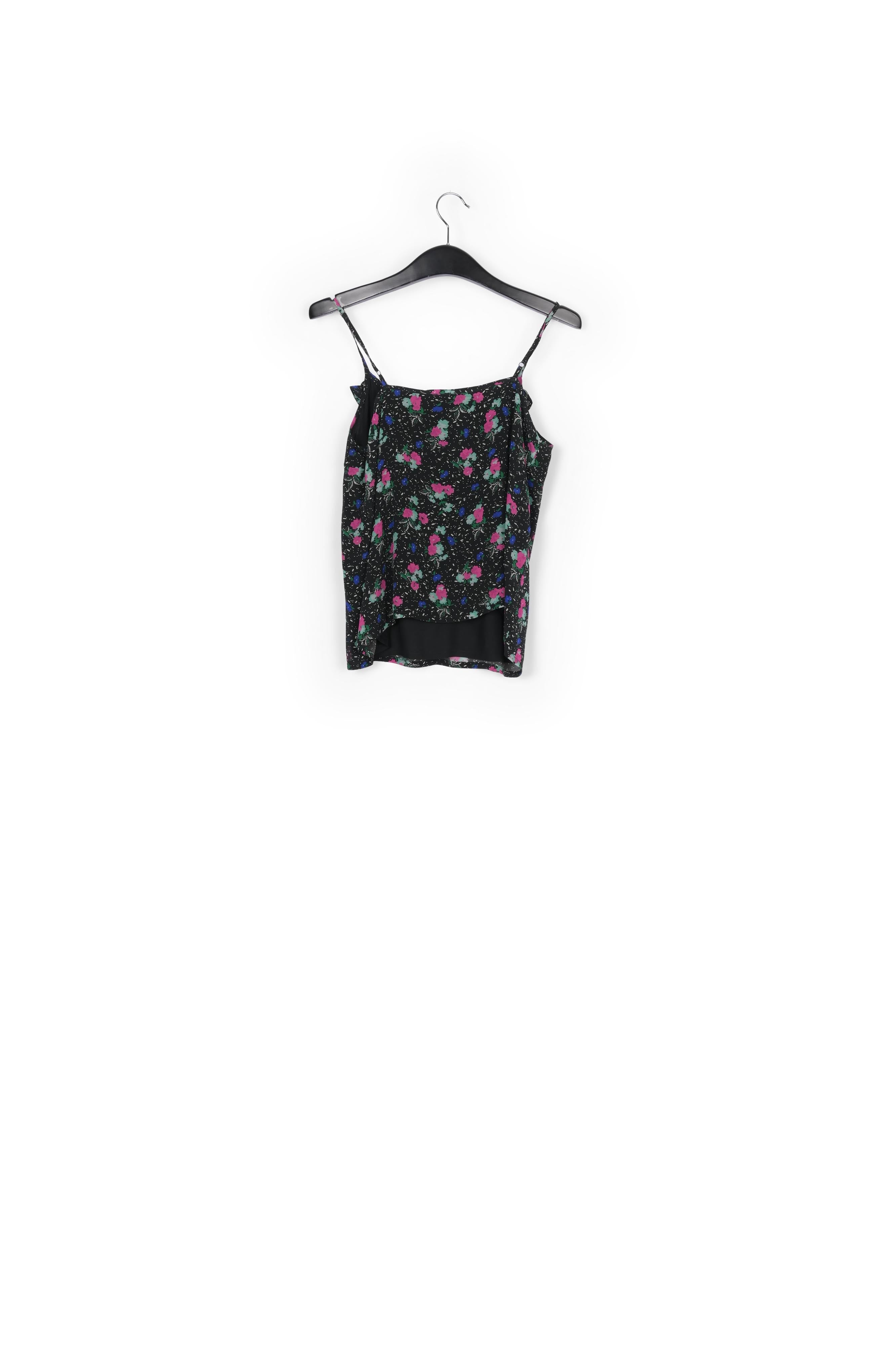 Black floral-print frilled camisole RE—SSENTIEL | Essentiel second hand