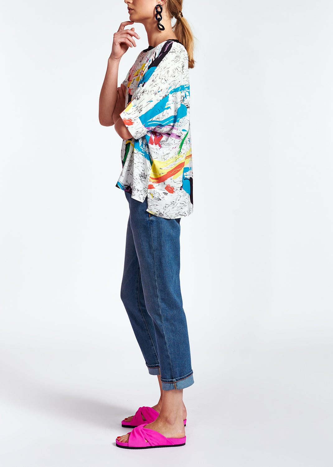 Off-white boxy top with colorful splatters RE—SSENTIEL | Essentiel second hand