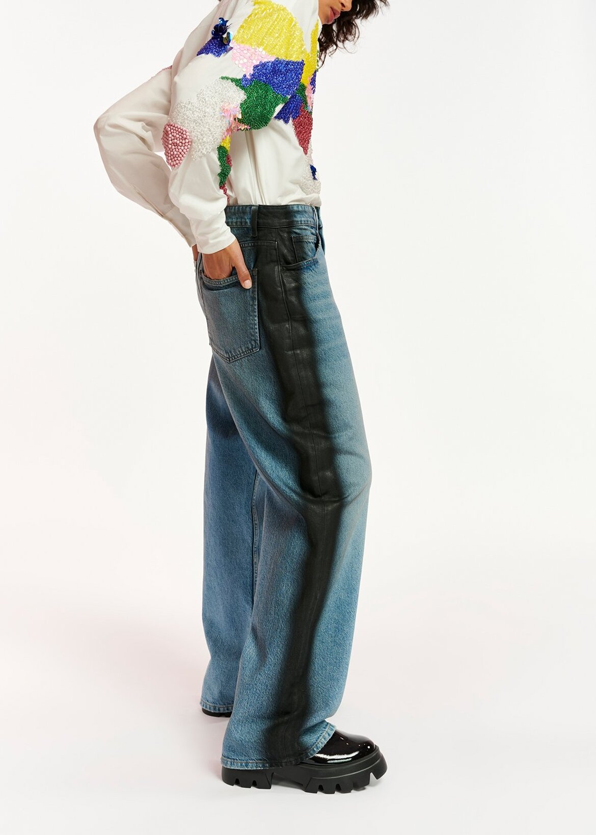 Spray-painted straight-leg blue jeans RE—SSENTIEL | Essentiel second hand