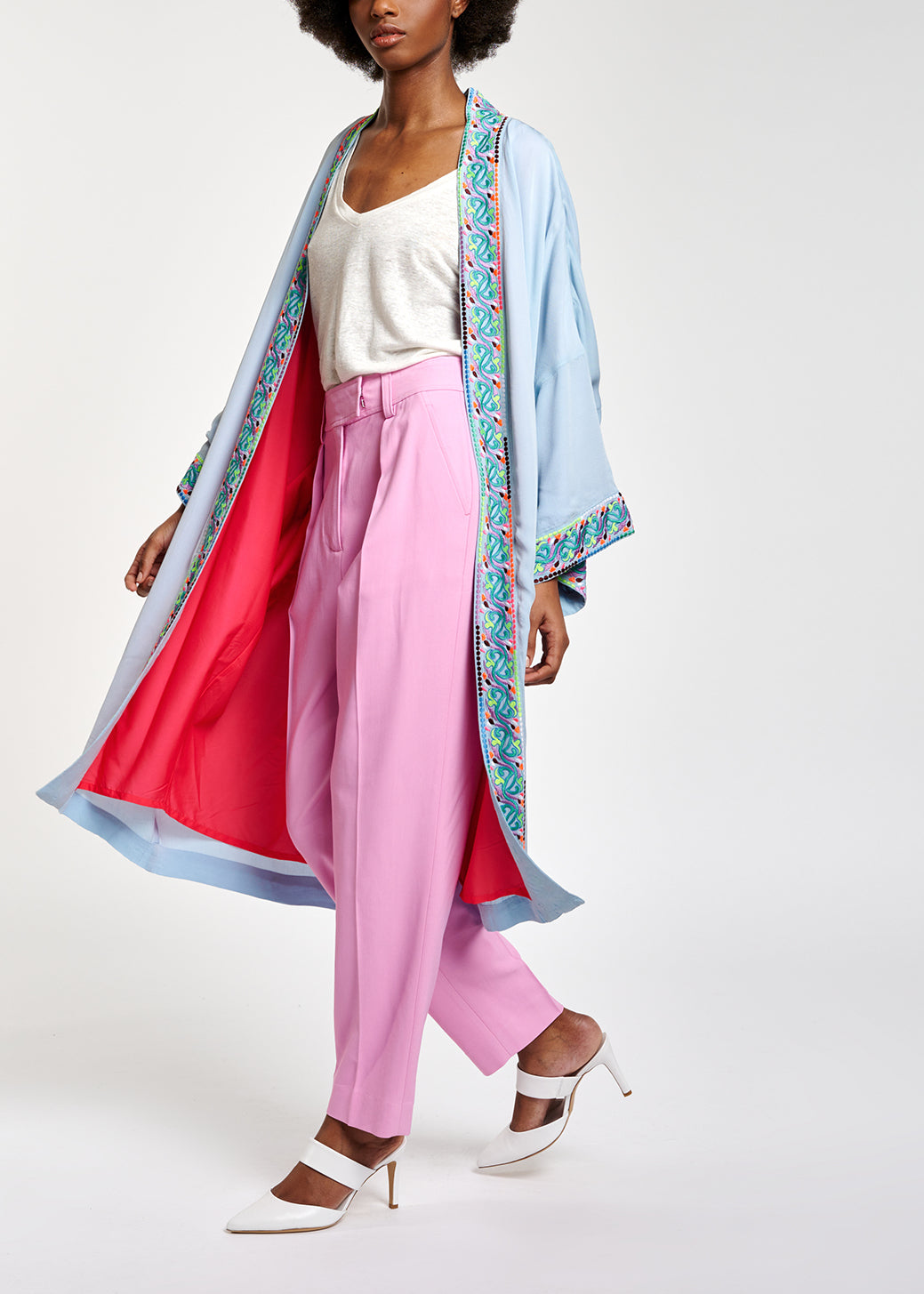 Kimono bleu clair aux broderies multicolores RE—SSENTIEL | Essentiel second hand