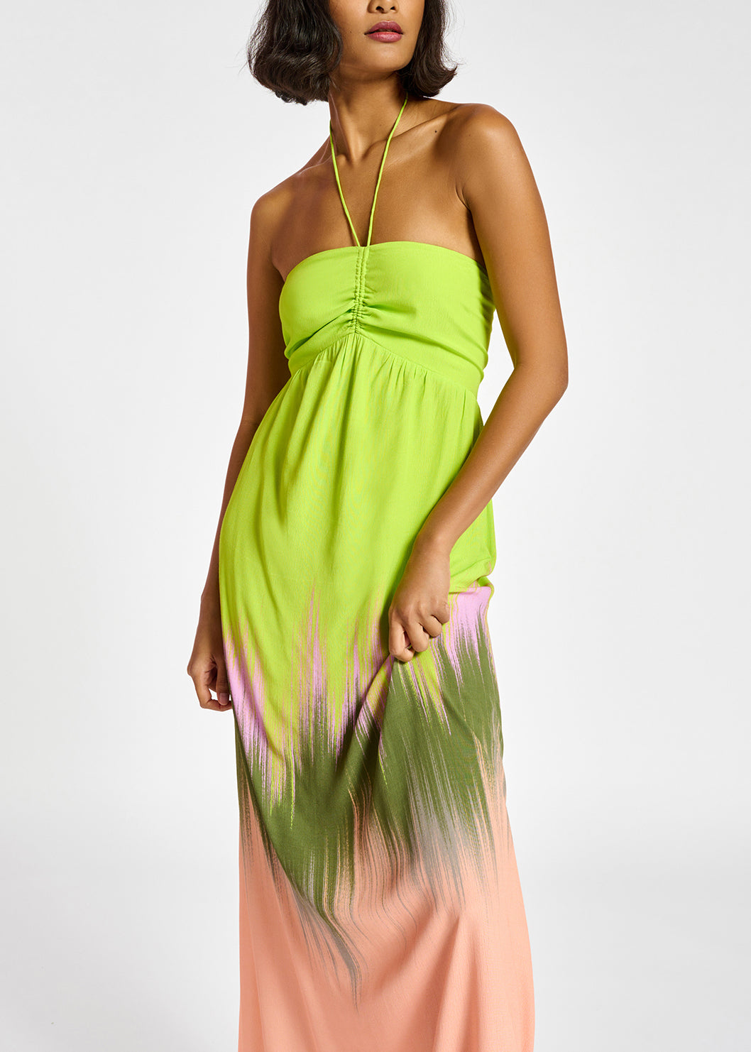 Robe maxi vert citron, pêche et kaki RE—SSENTIEL | Essentiel second hand