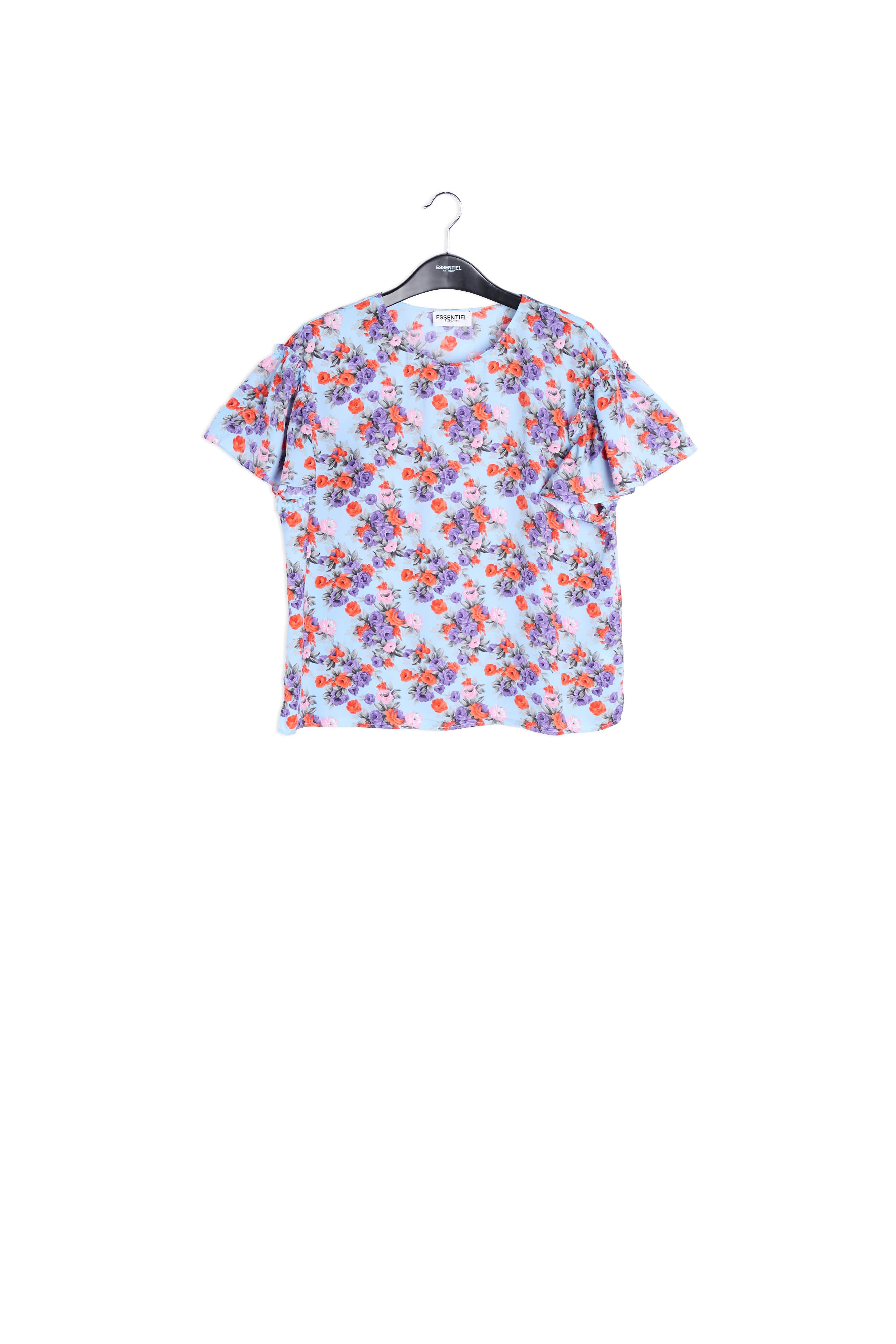 Light blue floral ruffle-sleeved top RE—SSENTIEL | Essentiel second hand