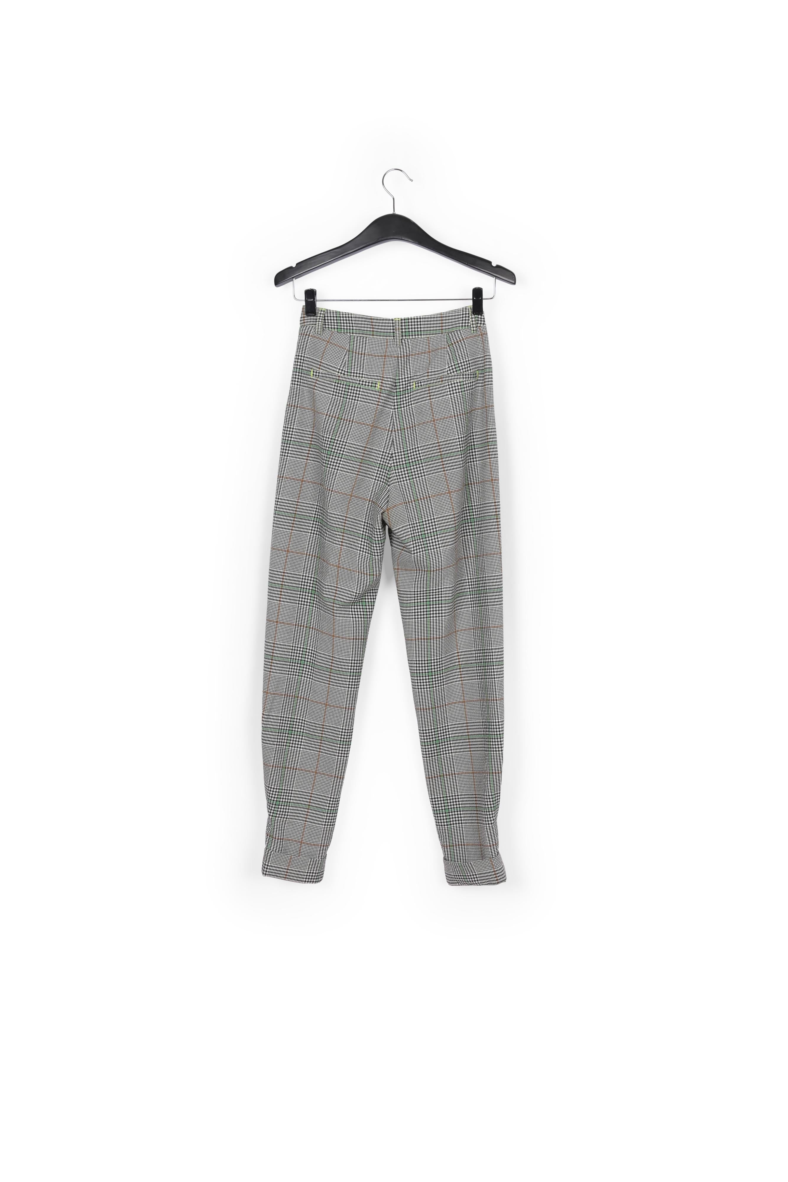 Pantalon à carreaux blanc cassé à taille haute RE—SSENTIEL | Essentiel second hand