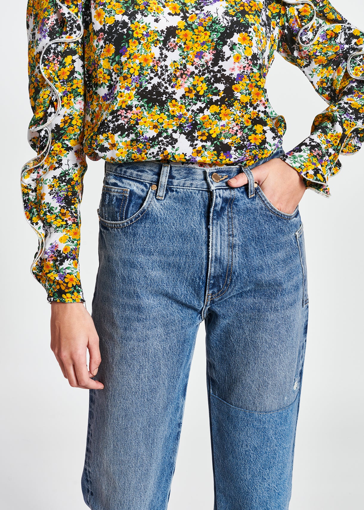 Jean bleu patchwork à effet délavé RE—SSENTIEL | Essentiel second hand