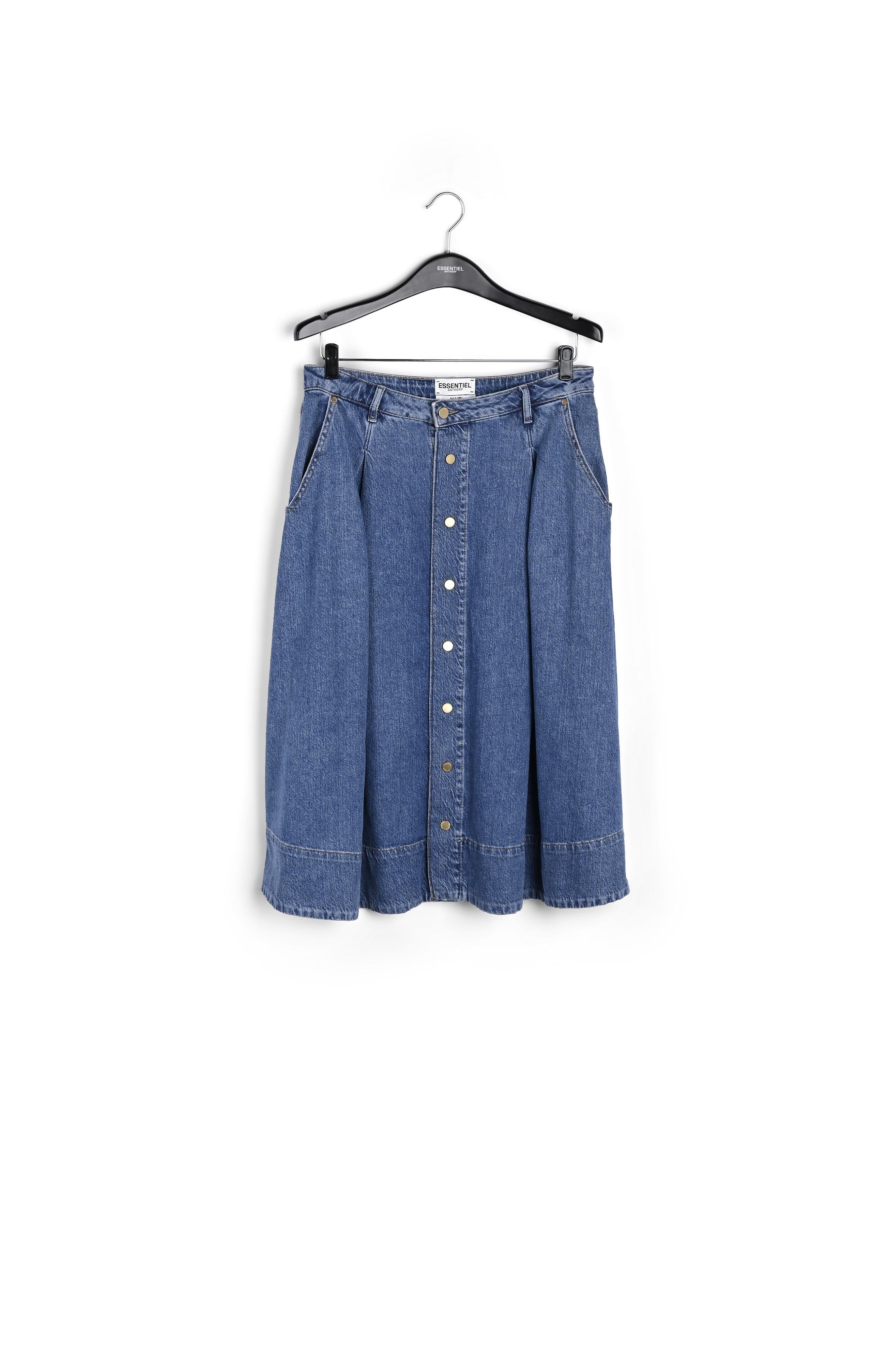 Dark blue denim pleated midi skirt RE—SSENTIEL | Essentiel second hand