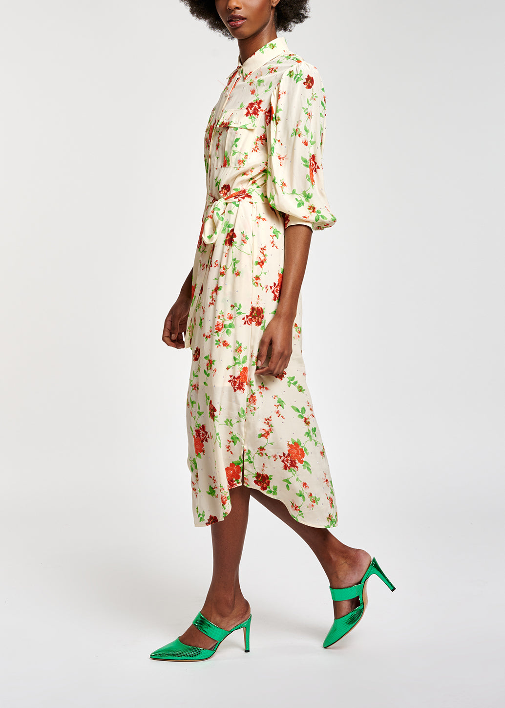 Off-white floral print shirt dress RE—SSENTIEL | Essentiel second hand