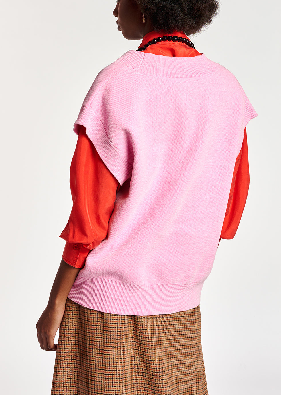 Roze gebreid vest zonder mouwen RE—SSENTIEL | Essentiel second hand