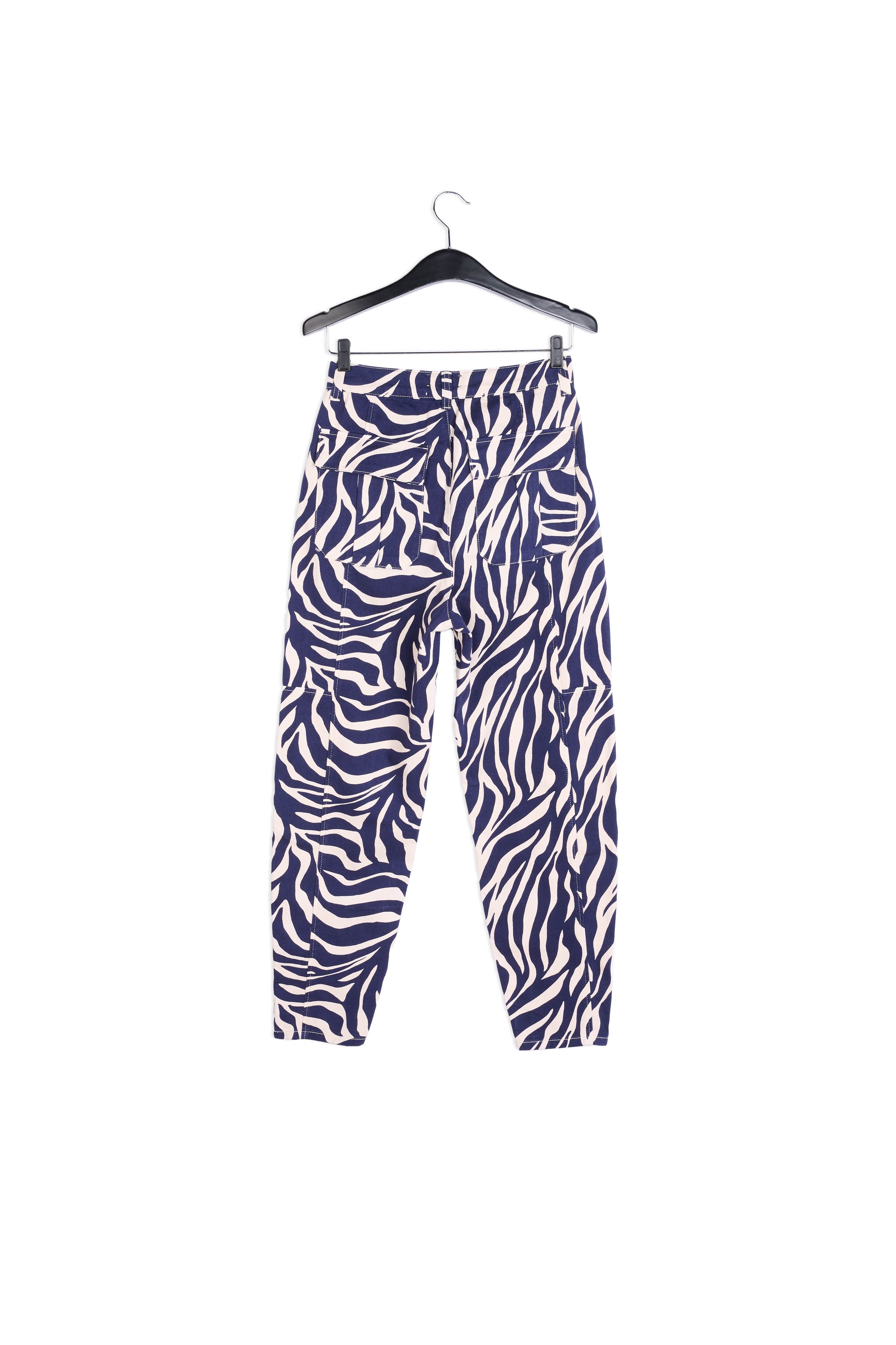 Off-white and navy blue zebra-print denim cargo pants RE—SSENTIEL | Essentiel second hand