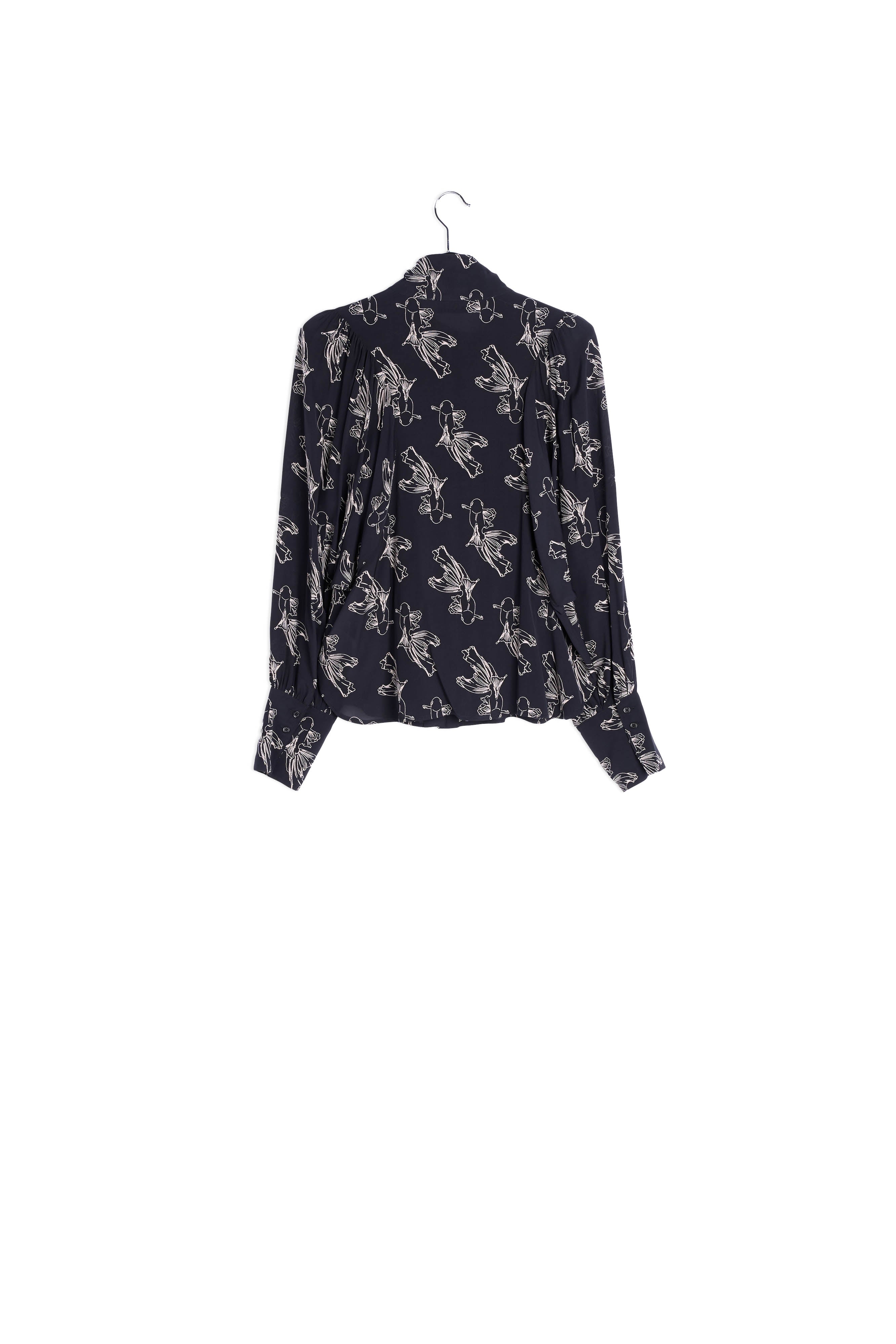 Black and off-white baloon sleeves print shirt RE—SSENTIEL | Essentiel second hand