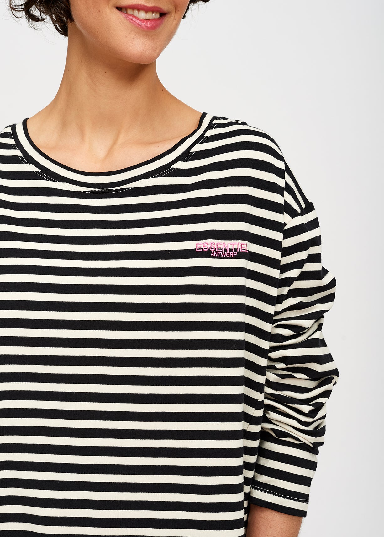 Black and white striped t-shirt with essentiel logo RE—SSENTIEL | Essentiel second hand