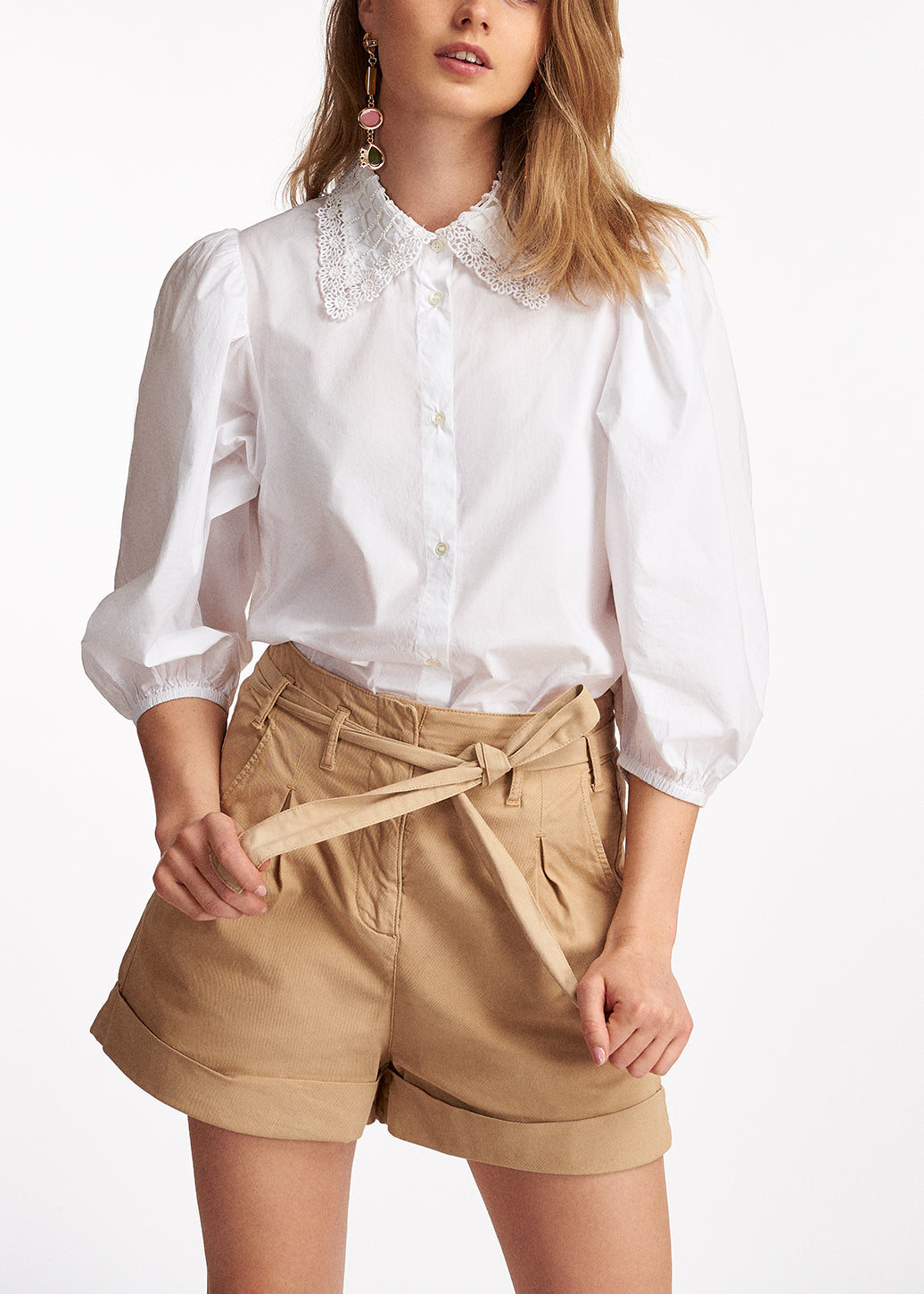 White cotton-poplin shirt with lace collar RE—SSENTIEL | Essentiel second hand