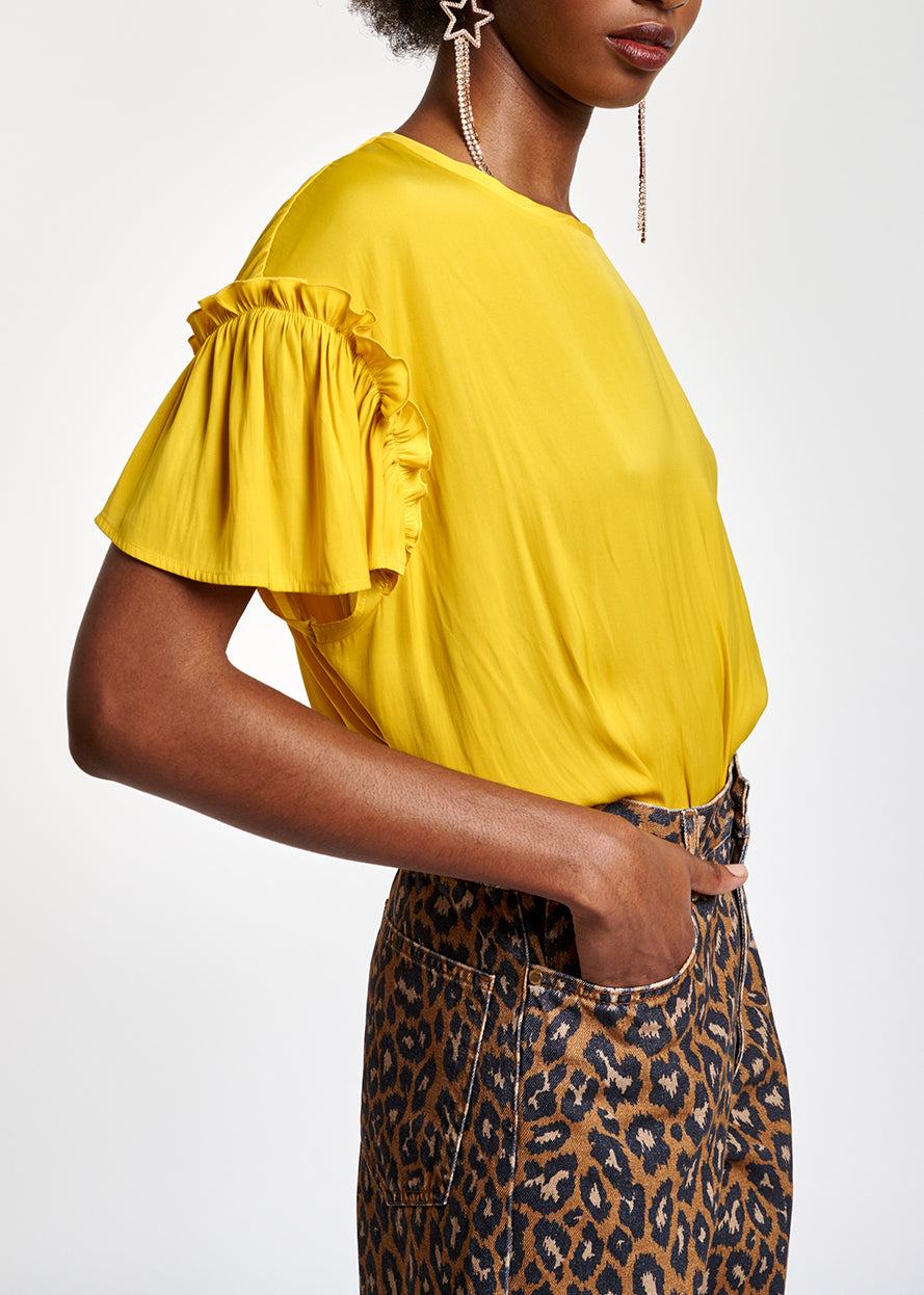 Gele top met korte ruchemouwen RE—SSENTIEL | Essentiel second hand