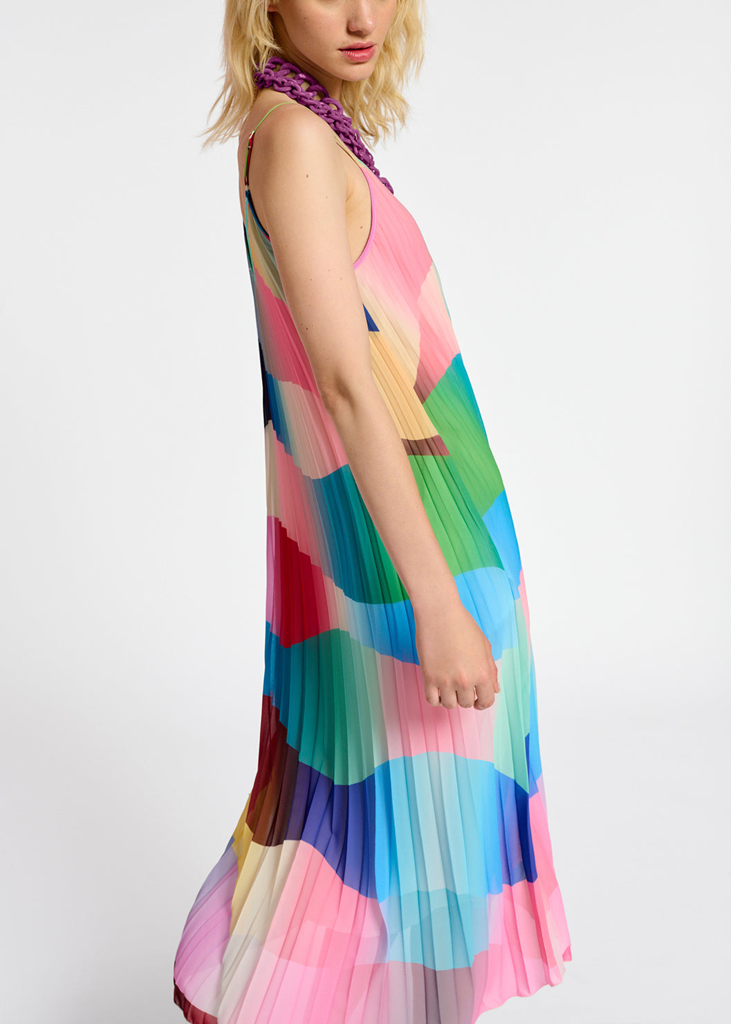 Multicolor graphic print plissé slip dress RE—SSENTIEL | Essentiel second hand