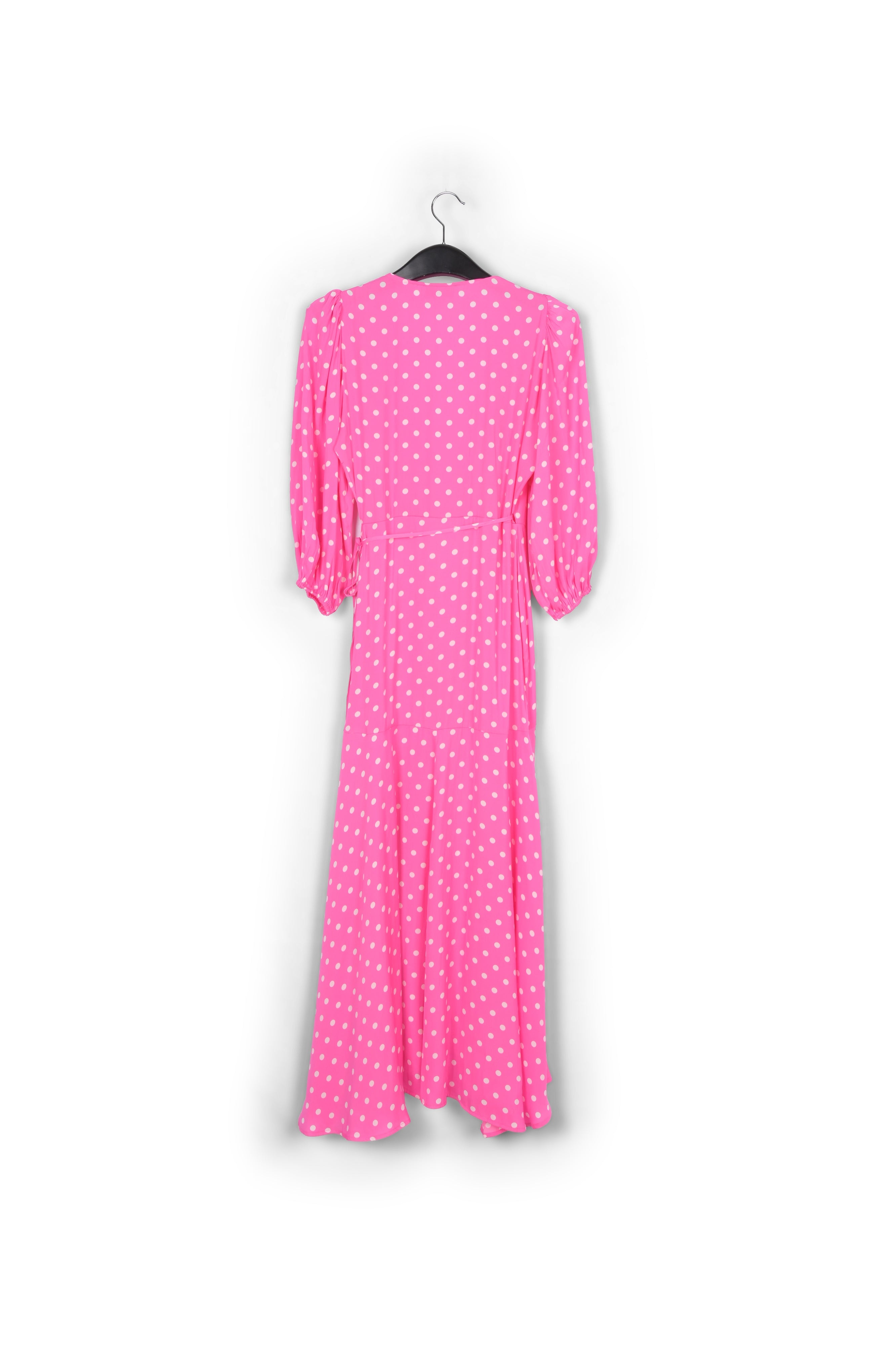 Neon pink polka dot wrap maxi dress RE—SSENTIEL | Essentiel second hand