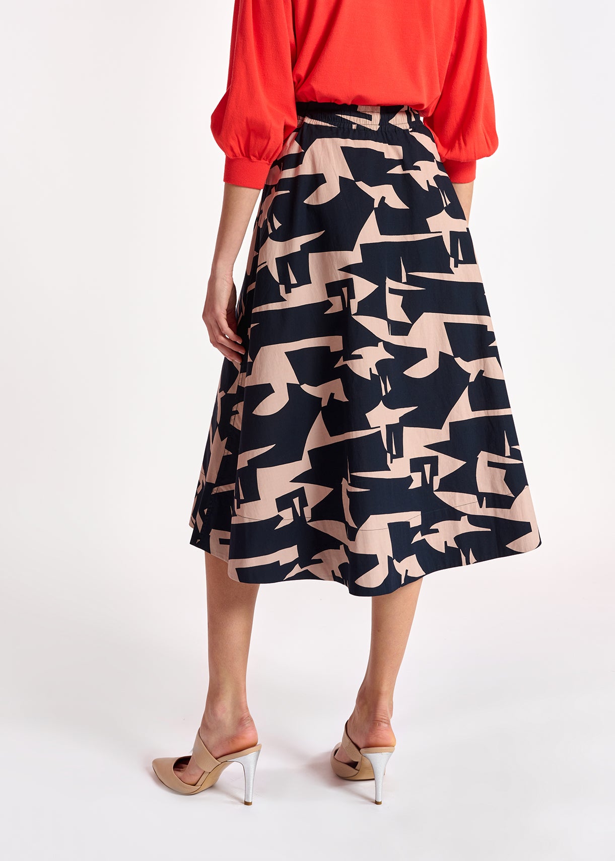 Jupe midi graphique bleue et beige RE—SSENTIEL | Essentiel second hand