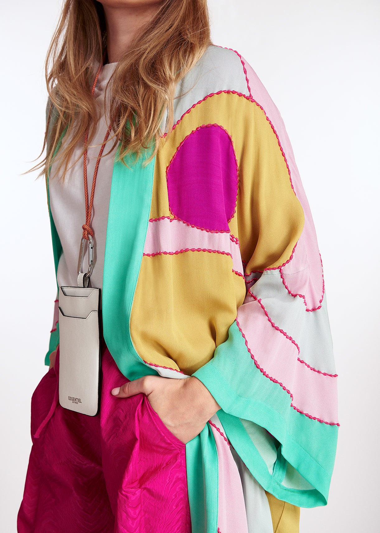 Yellow, pink and light blue kimono with embroideries RE—SSENTIEL | Essentiel second hand