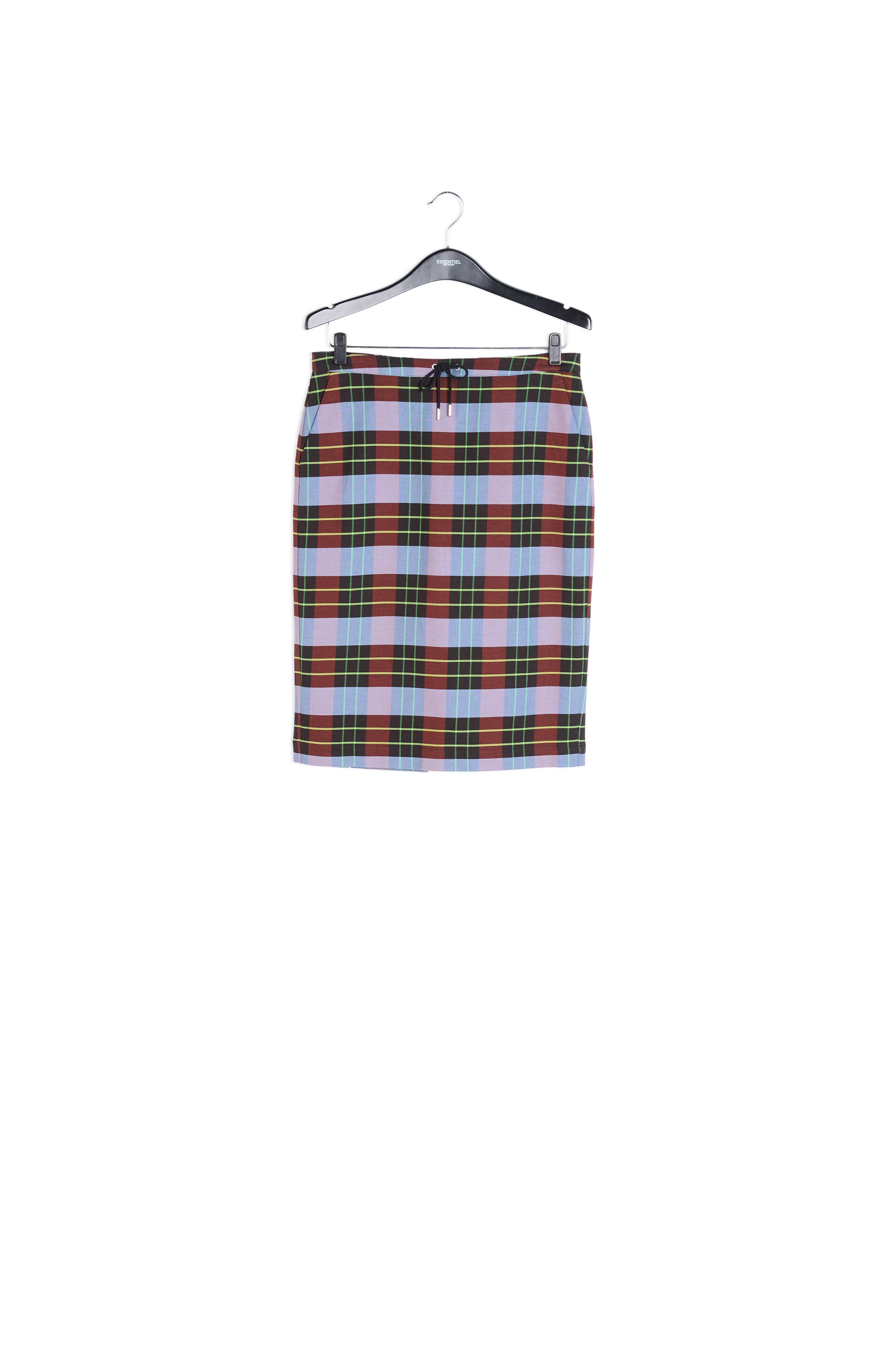 Light blue, burgundy and black plaid midi skirt RE—SSENTIEL | Essentiel second hand