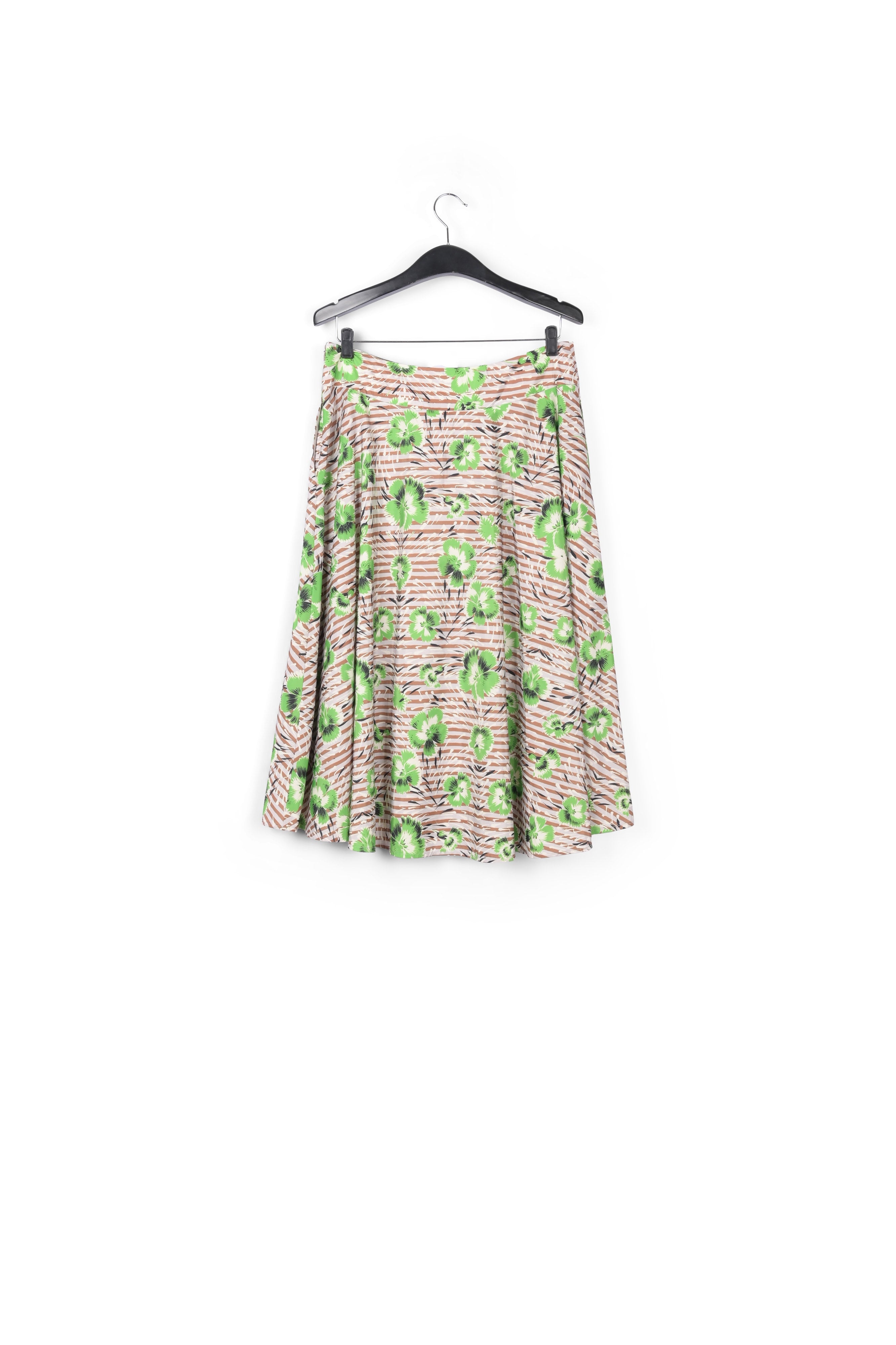 Stripe and green floral print A-line skirt RE—SSENTIEL | Essentiel second hand