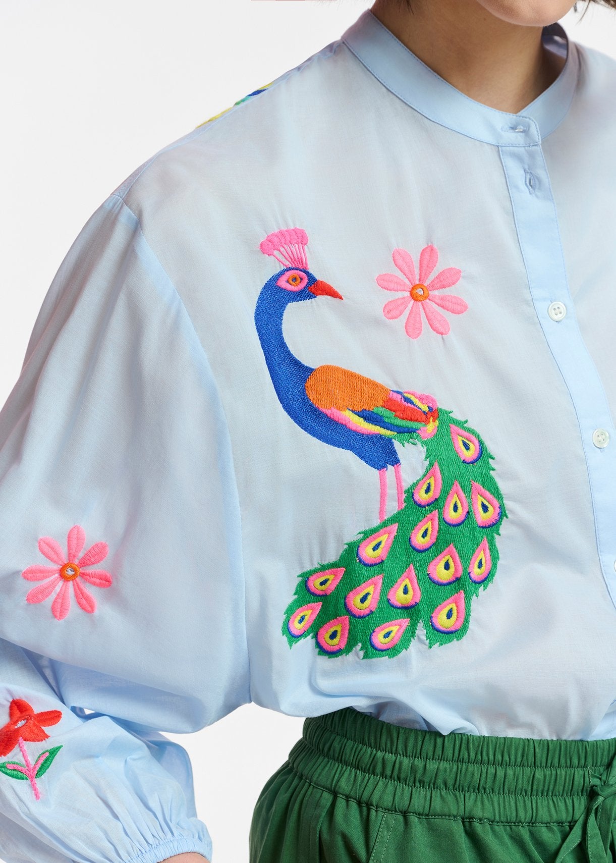 Light blue cotton shirt with embroideries RE—SSENTIEL | Essentiel second hand