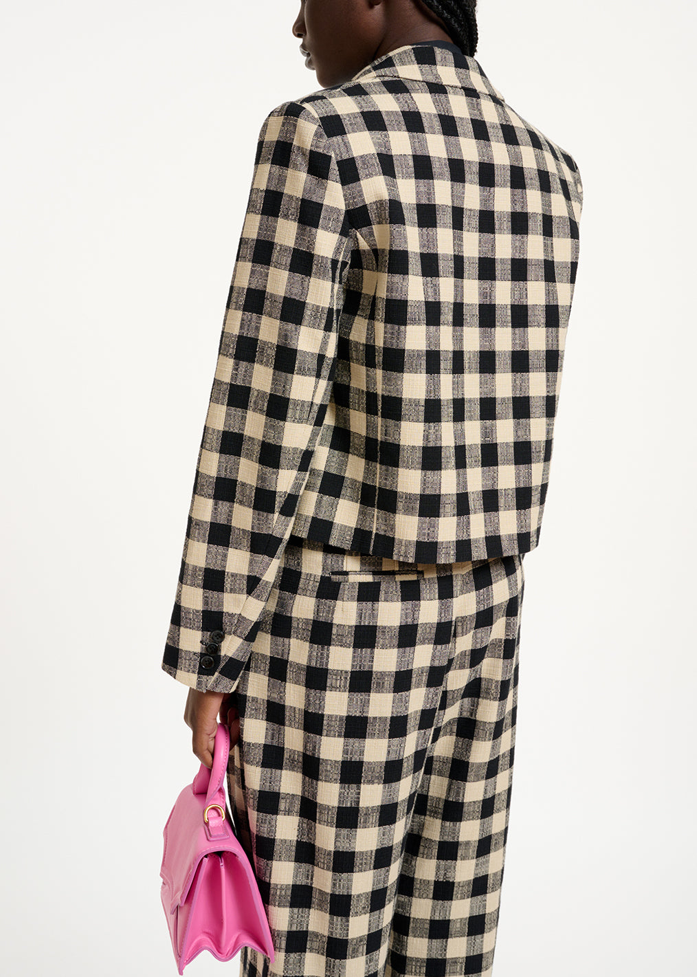 Black and beige checkered cropped blazer RE—SSENTIEL | Essentiel second hand
