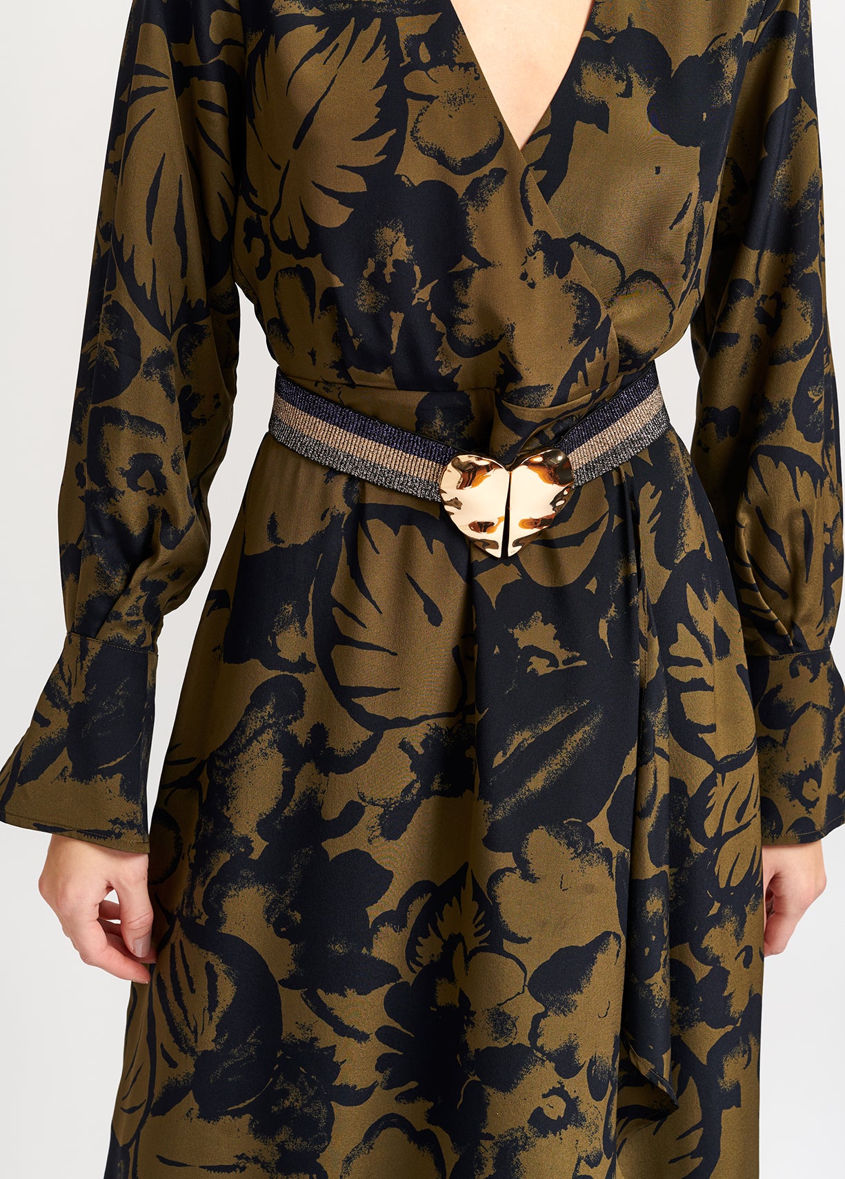 Navy blue botanical-print silk midi dress RE—SSENTIEL | Essentiel second hand