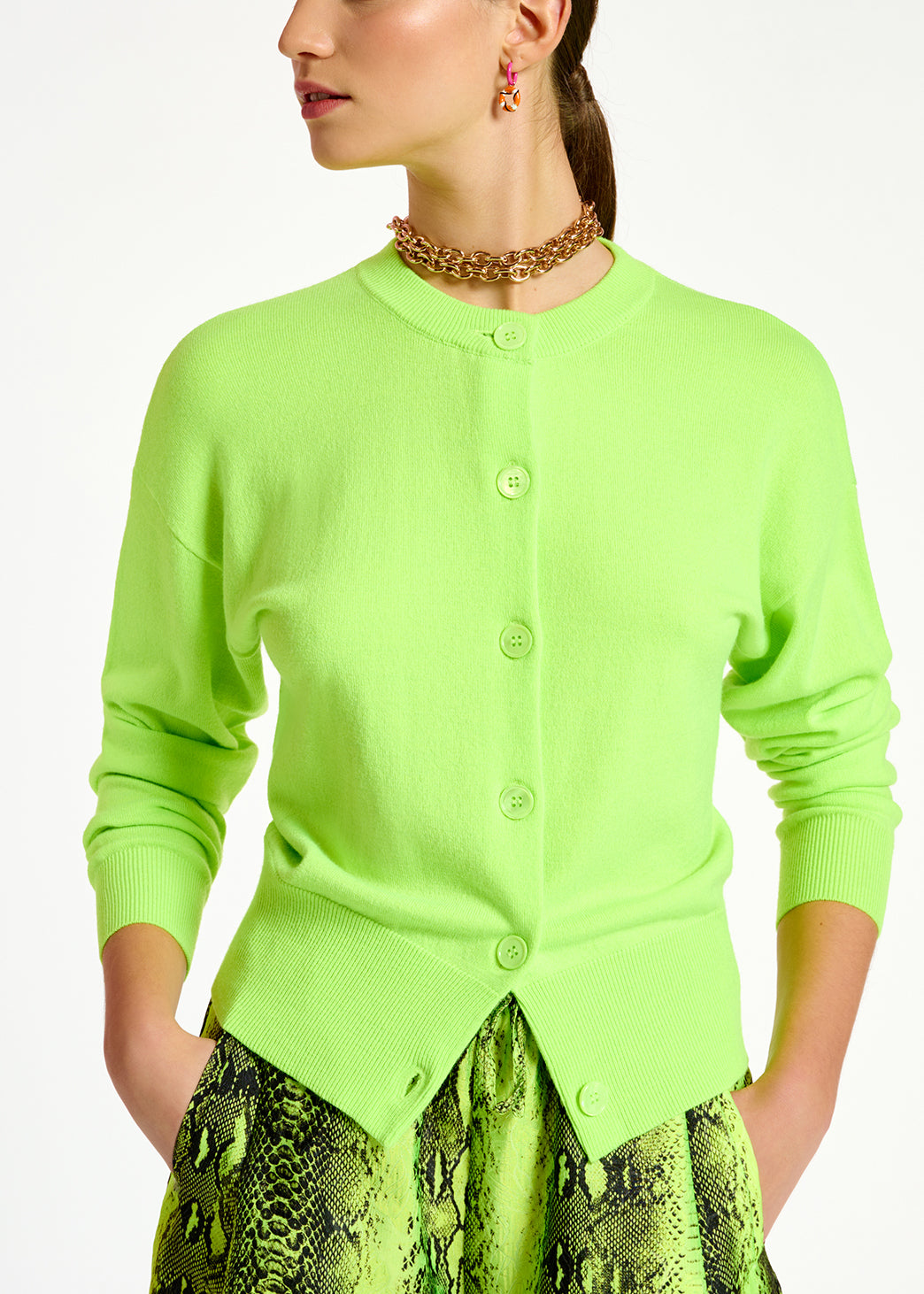 Neon yellow fine-knit cardigan RE—SSENTIEL | Essentiel second hand