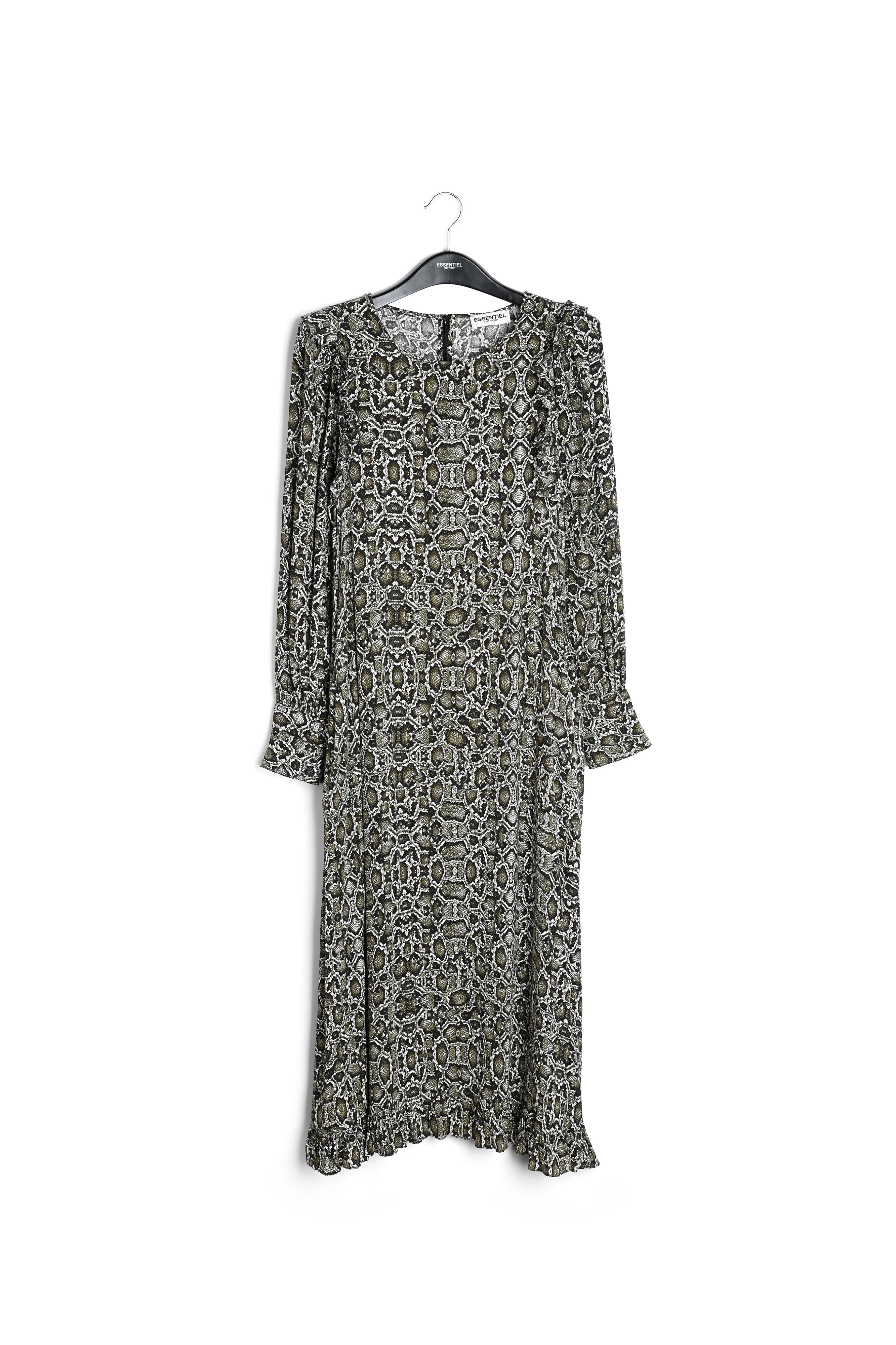 Kakigroene midi-jurk met slangenprint RE—SSENTIEL | Essentiel second hand